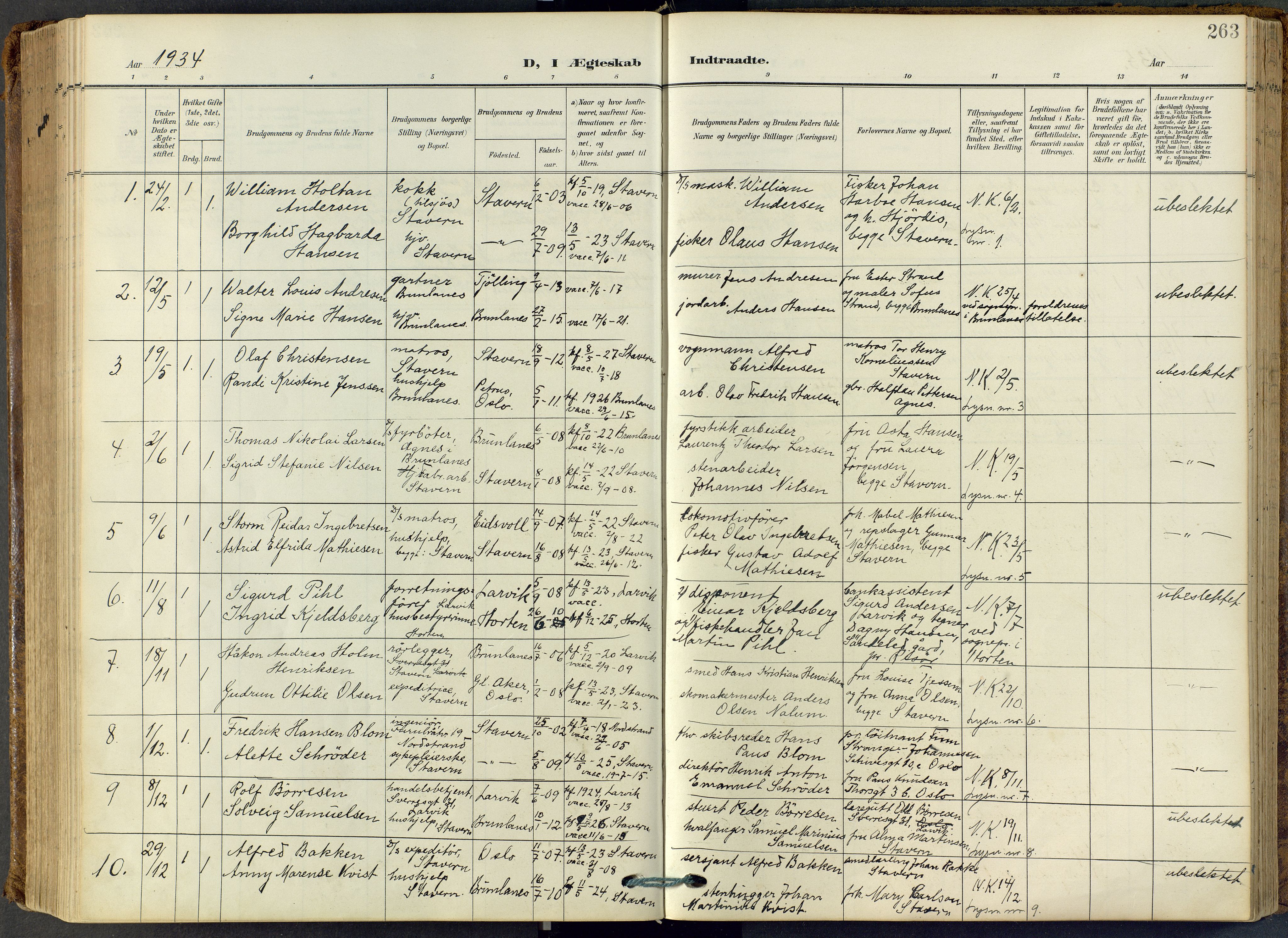 Stavern kirkebøker, SAKO/A-318/F/Fa/L0009: Parish register (official) no. 9, 1906-1955, p. 263