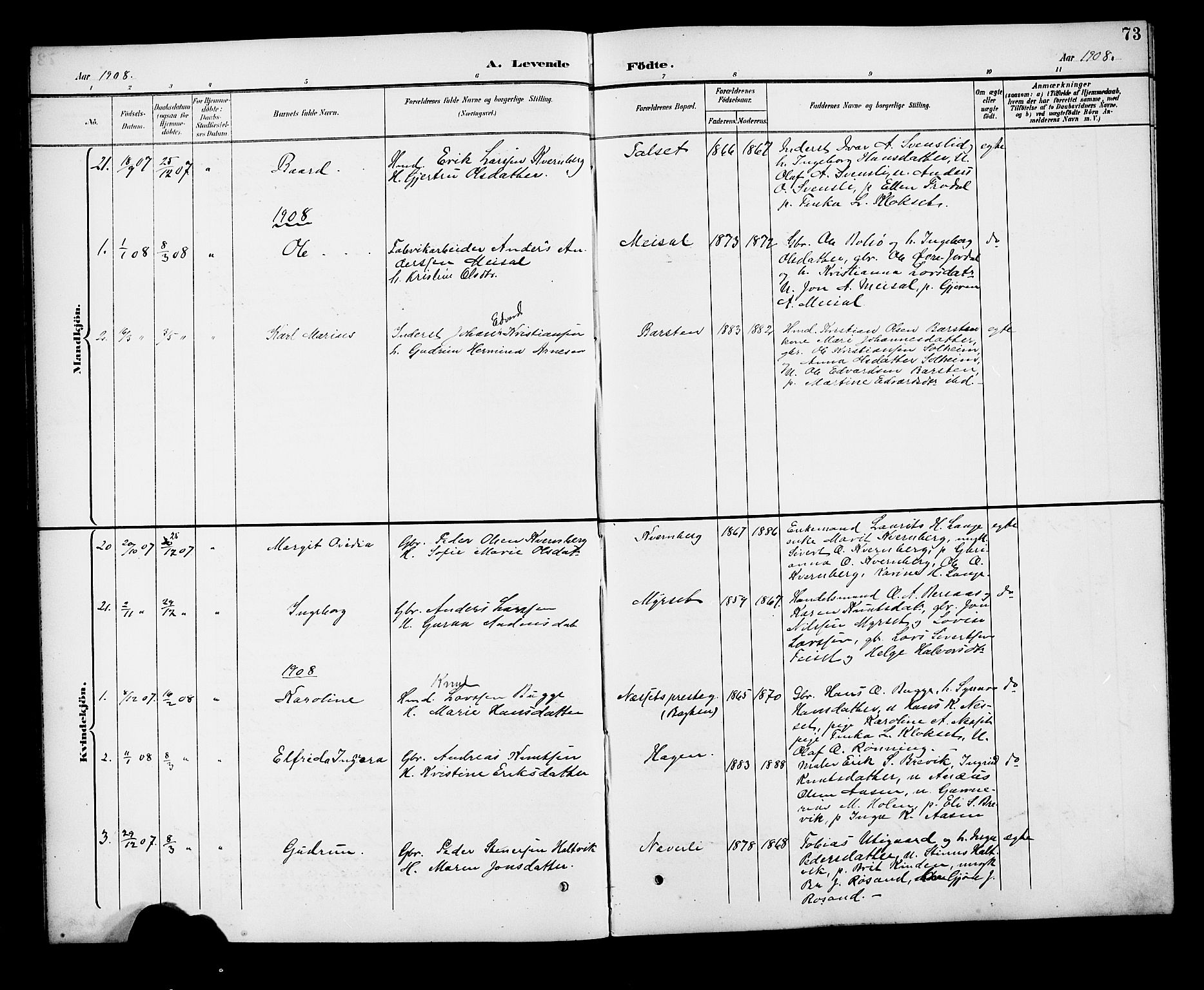 Ministerialprotokoller, klokkerbøker og fødselsregistre - Møre og Romsdal, SAT/A-1454/551/L0632: Parish register (copy) no. 551C04, 1894-1920, p. 73
