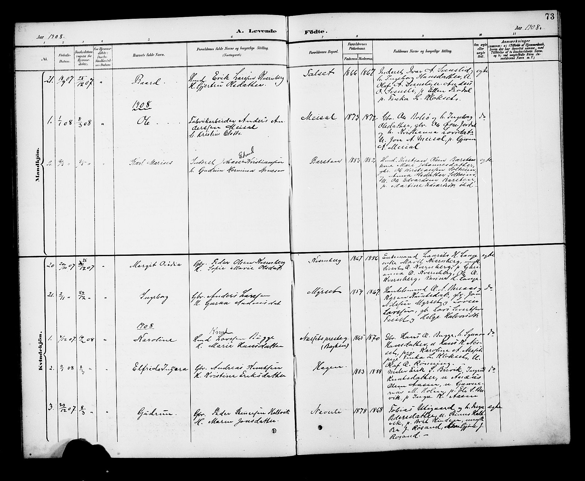 Ministerialprotokoller, klokkerbøker og fødselsregistre - Møre og Romsdal, AV/SAT-A-1454/551/L0632: Parish register (copy) no. 551C04, 1894-1920, p. 73