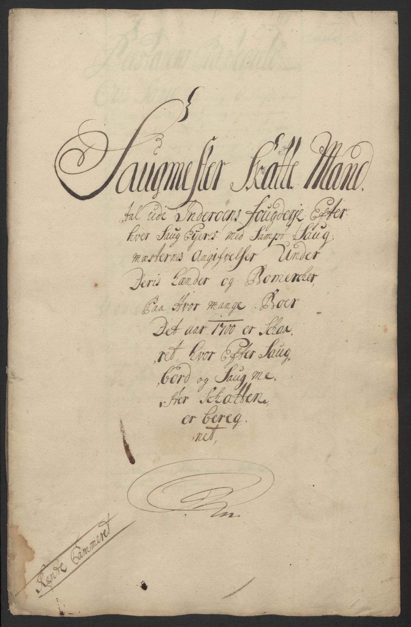 Rentekammeret inntil 1814, Reviderte regnskaper, Fogderegnskap, RA/EA-4092/R63/L4311: Fogderegnskap Inderøy, 1700, p. 85