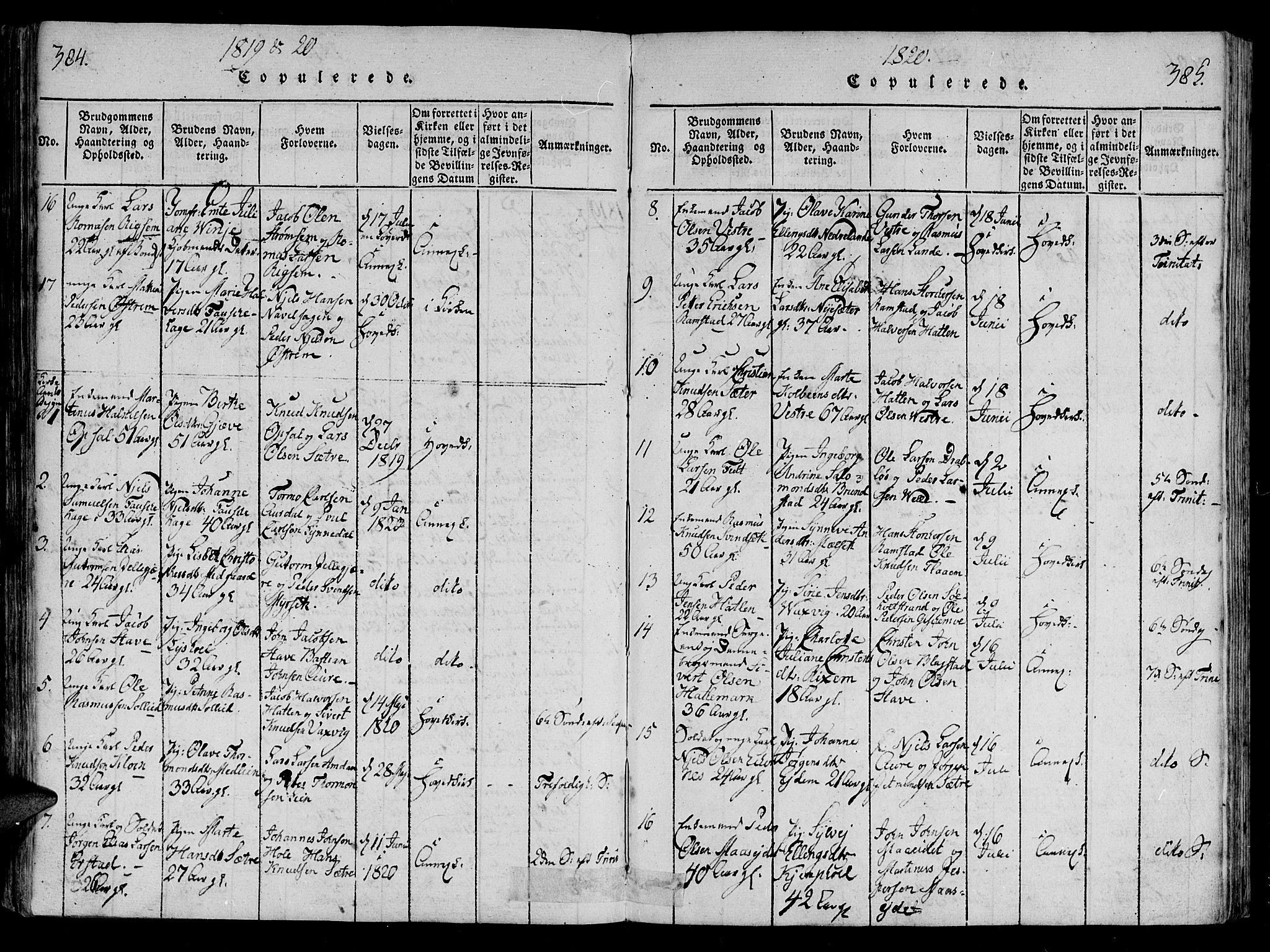 Ministerialprotokoller, klokkerbøker og fødselsregistre - Møre og Romsdal, AV/SAT-A-1454/522/L0310: Parish register (official) no. 522A05, 1816-1832, p. 384-385