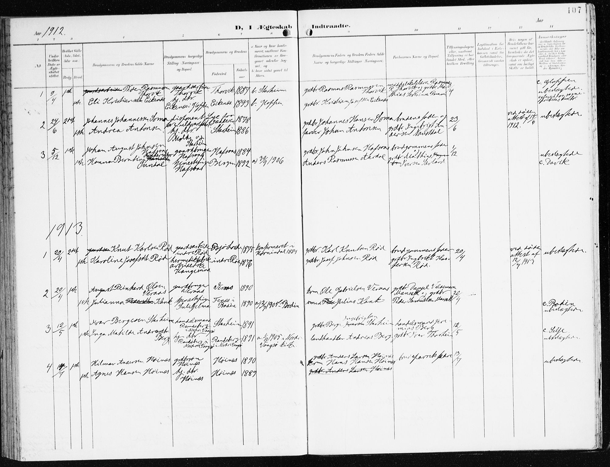 Eid sokneprestembete, SAB/A-82301/H/Haa/Haac/L0002: Parish register (official) no. C 2, 1899-1927, p. 107