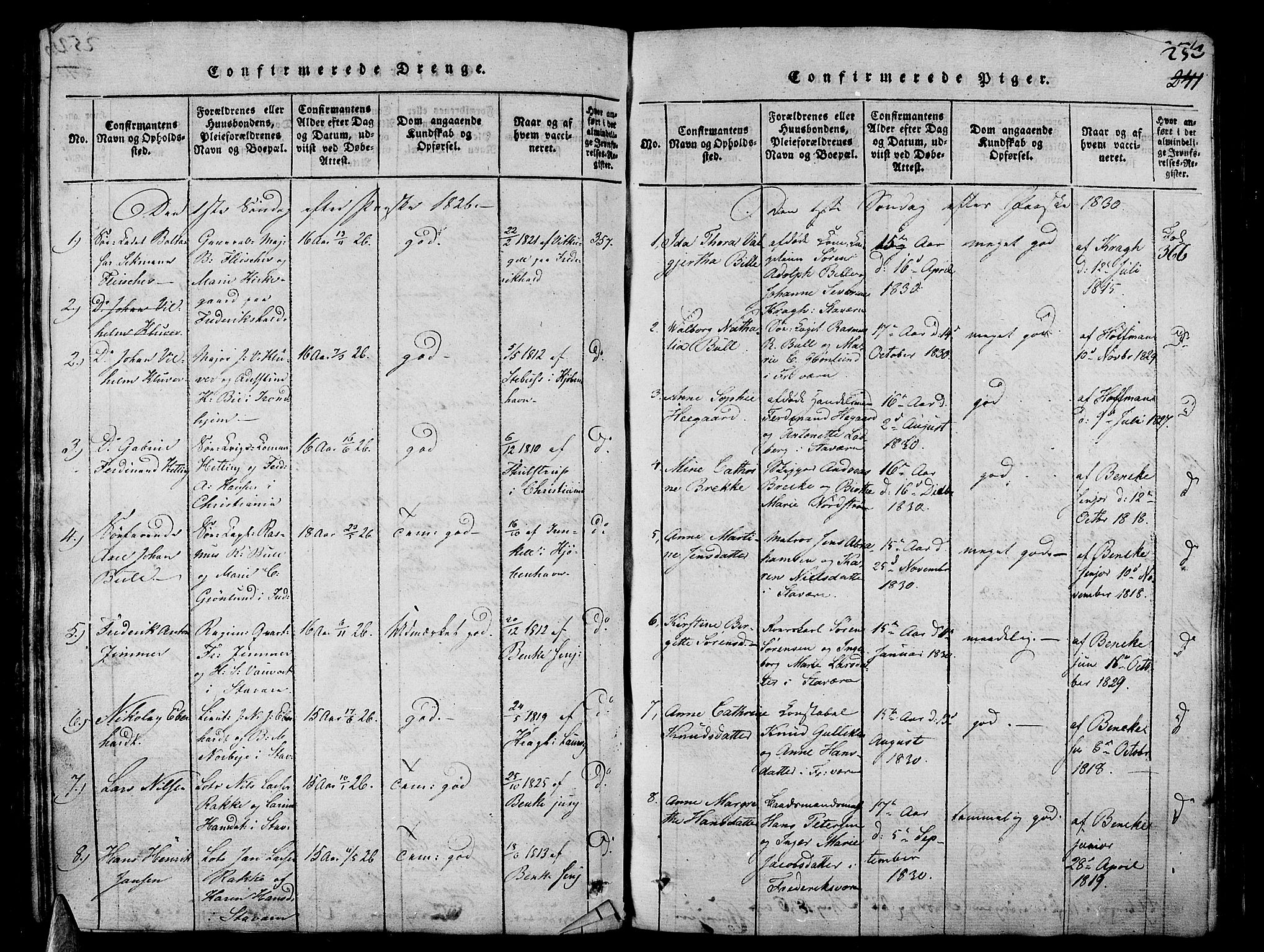 Stavern kirkebøker, AV/SAKO-A-318/G/Ga/L0001: Parish register (copy) no. 1, 1817-1841, p. 253