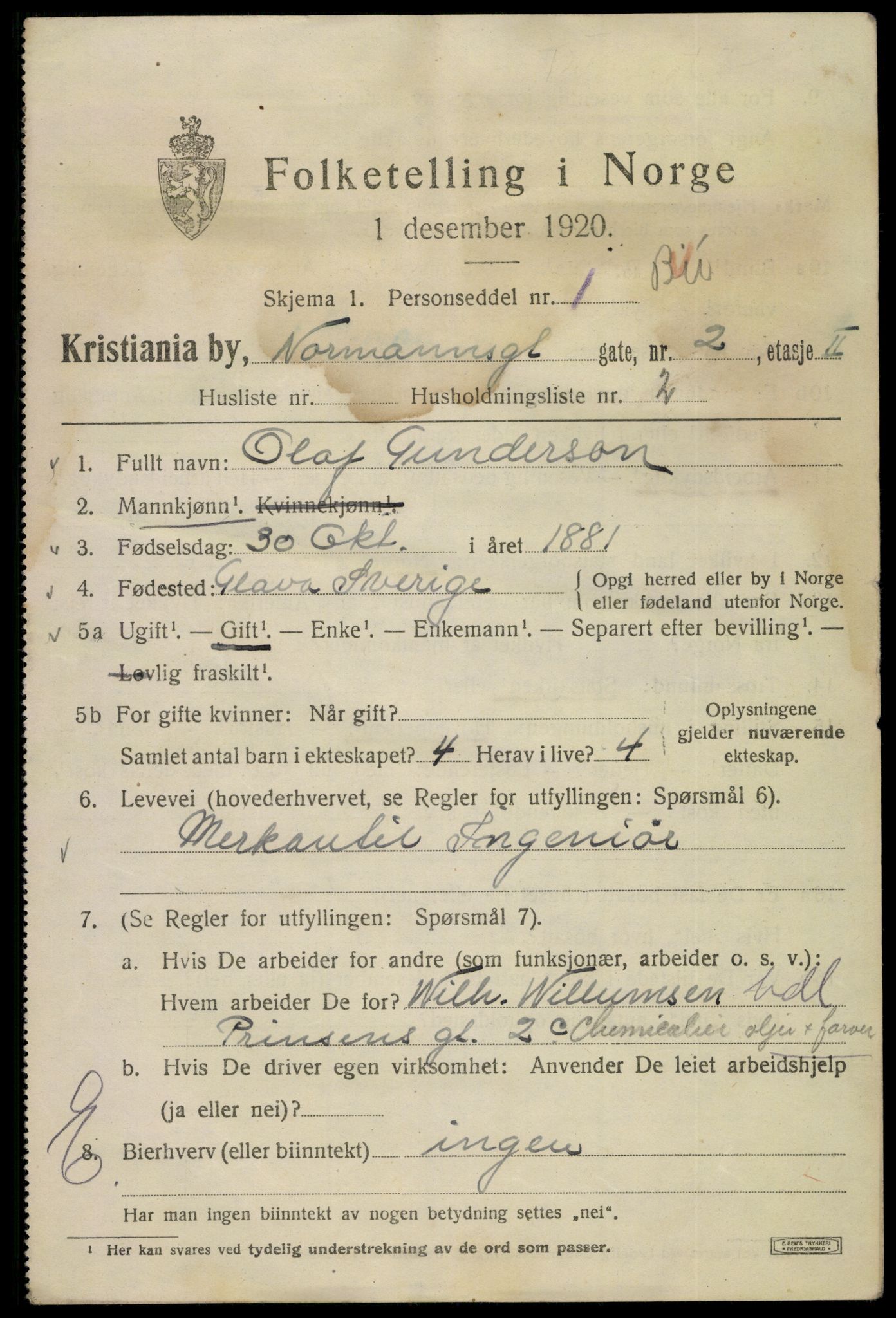 SAO, 1920 census for Kristiania, 1920, p. 425761