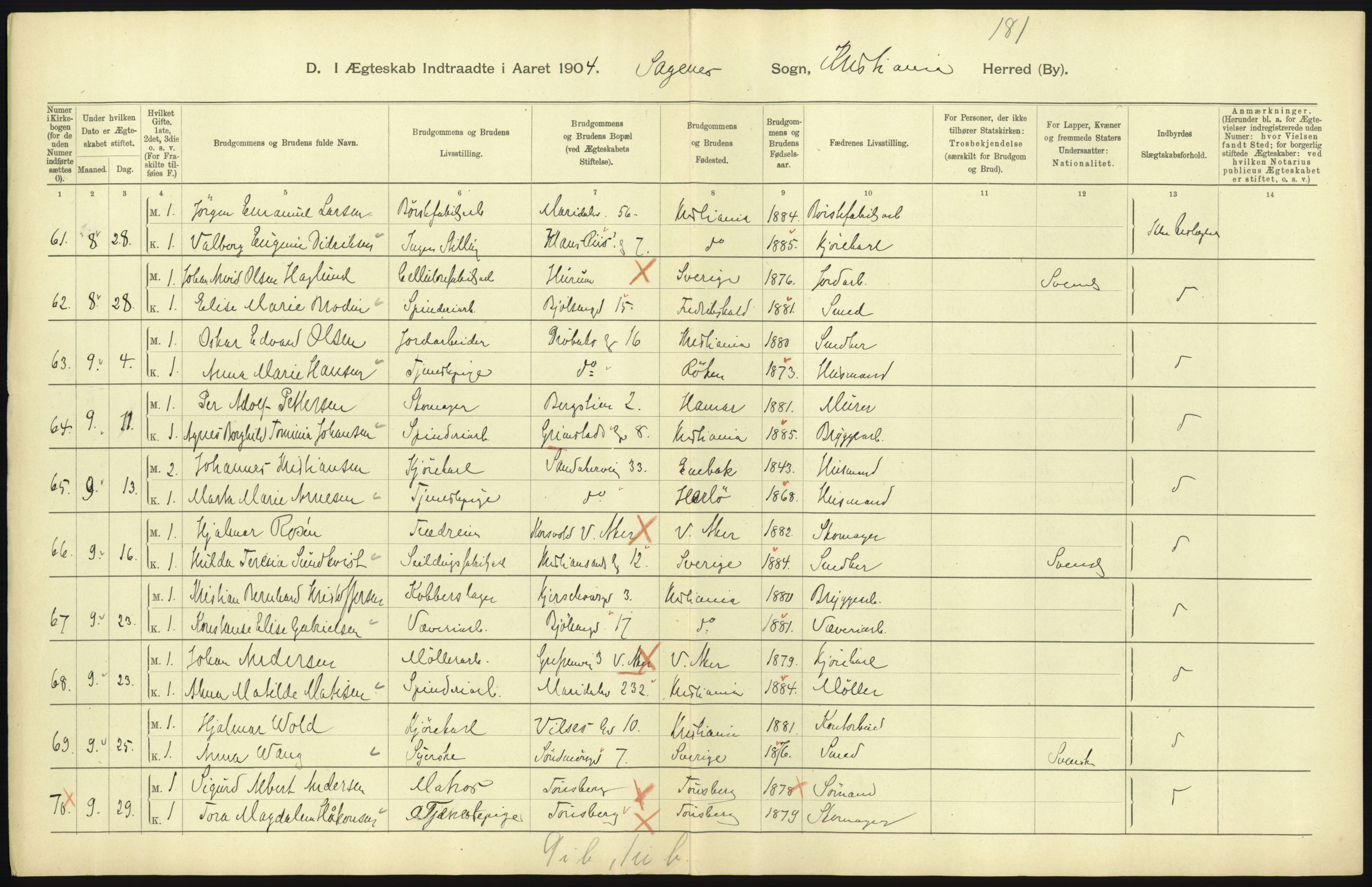 Statistisk sentralbyrå, Sosiodemografiske emner, Befolkning, RA/S-2228/D/Df/Dfa/Dfab/L0004: Kristiania: Gifte, døde, 1904, p. 191