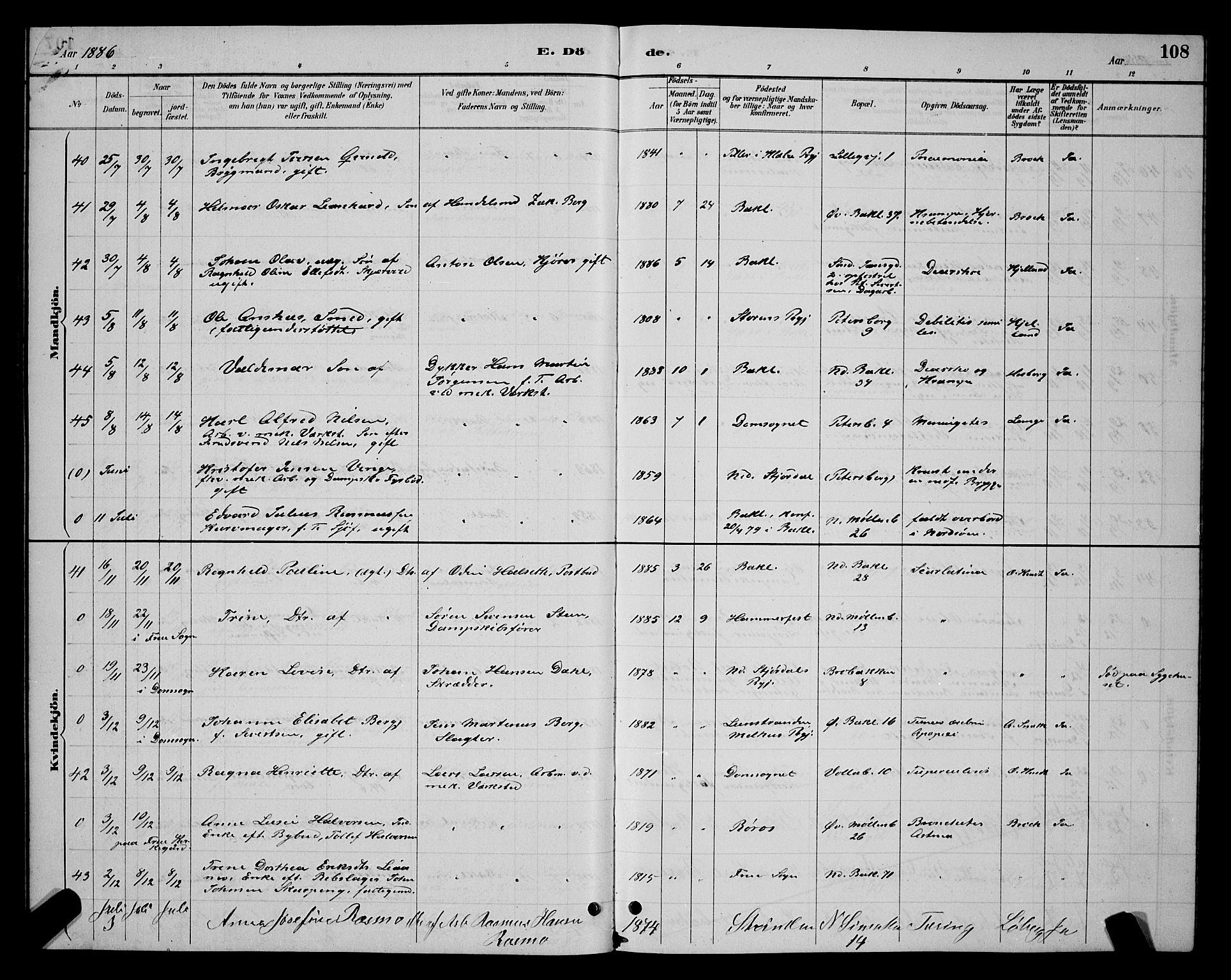 Ministerialprotokoller, klokkerbøker og fødselsregistre - Sør-Trøndelag, SAT/A-1456/604/L0223: Parish register (copy) no. 604C06, 1886-1897, p. 108