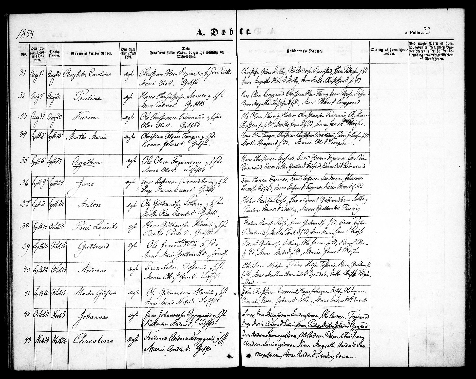 Hurdal prestekontor Kirkebøker, SAO/A-10889/F/Fb/L0001: Parish register (official) no. II 1, 1846-1859, p. 23
