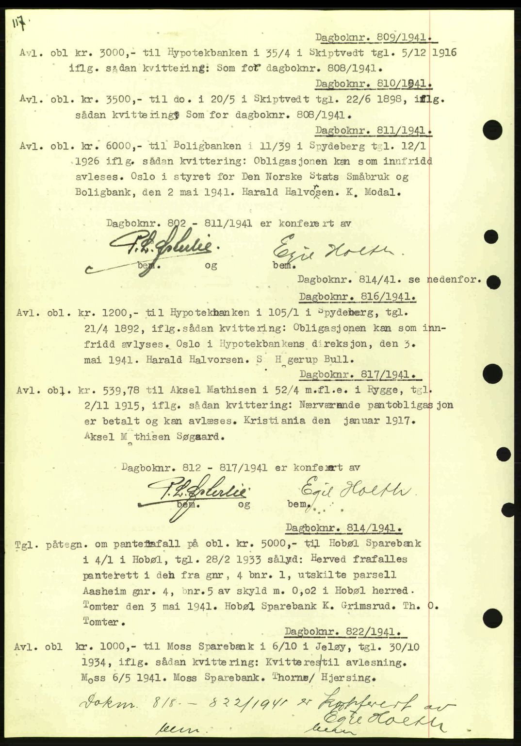 Moss sorenskriveri, AV/SAO-A-10168: Mortgage book no. B10, 1940-1941, Diary no: : 809/1941