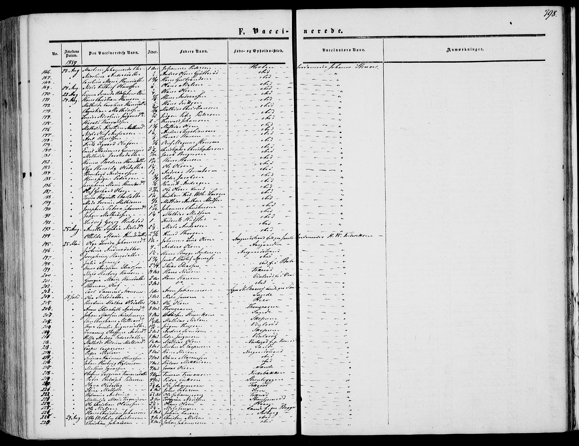 Borre kirkebøker, AV/SAKO-A-338/F/Fa/L0006: Parish register (official) no. I 6, 1852-1862, p. 398