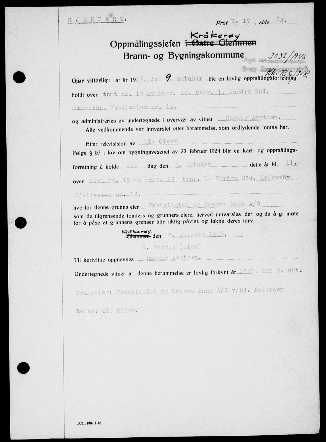 Onsøy sorenskriveri, AV/SAO-A-10474/G/Ga/Gab/L0018: Mortgage book no. II A-18, 1946-1947, Diary no: : 3032/1946