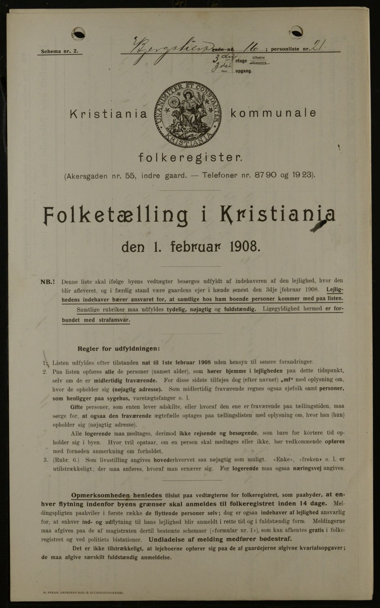 OBA, Municipal Census 1908 for Kristiania, 1908, p. 4544