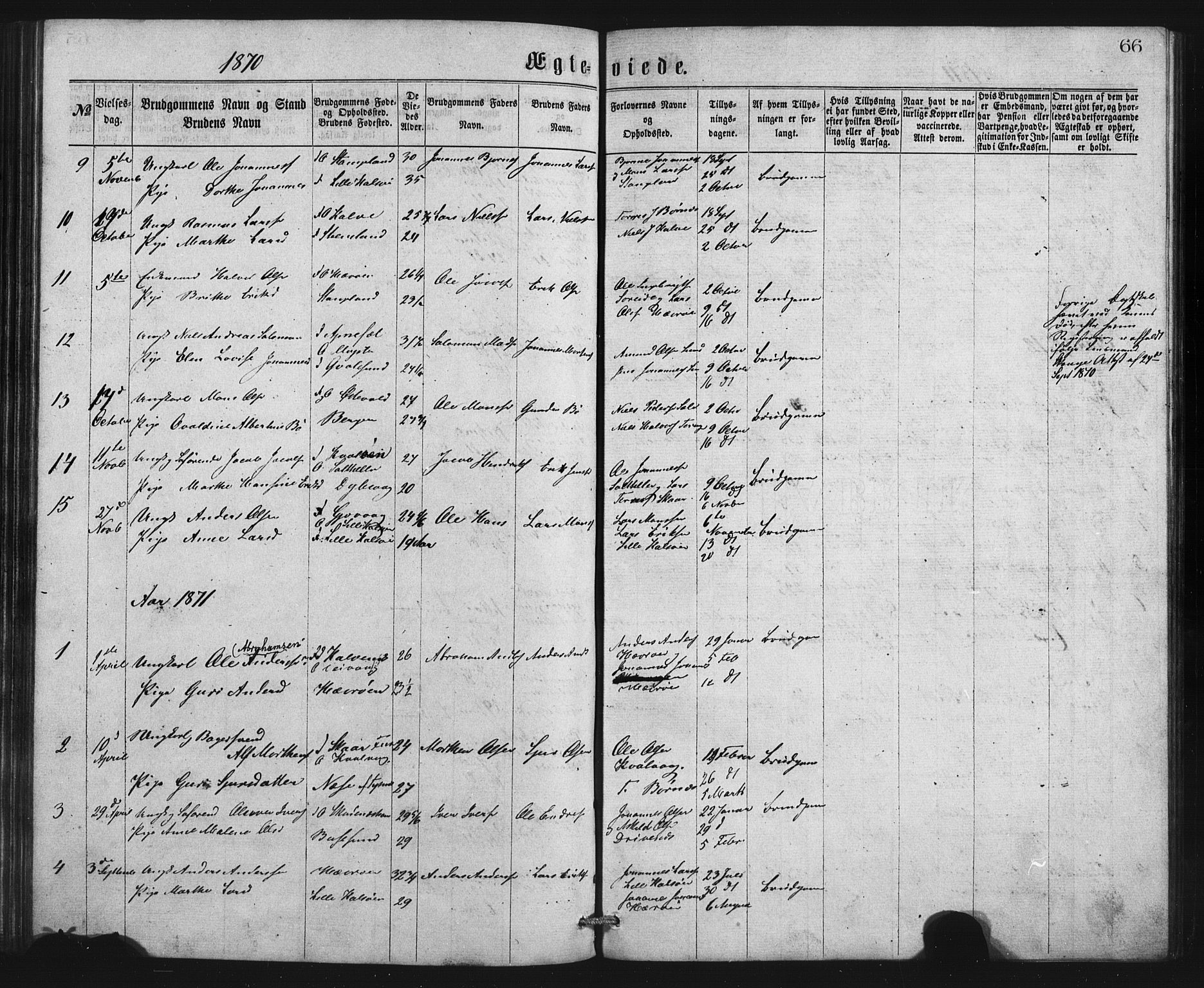 Austevoll Sokneprestembete, SAB/A-74201/H/Hab: Parish register (copy) no. B 2, 1865-1878, p. 66