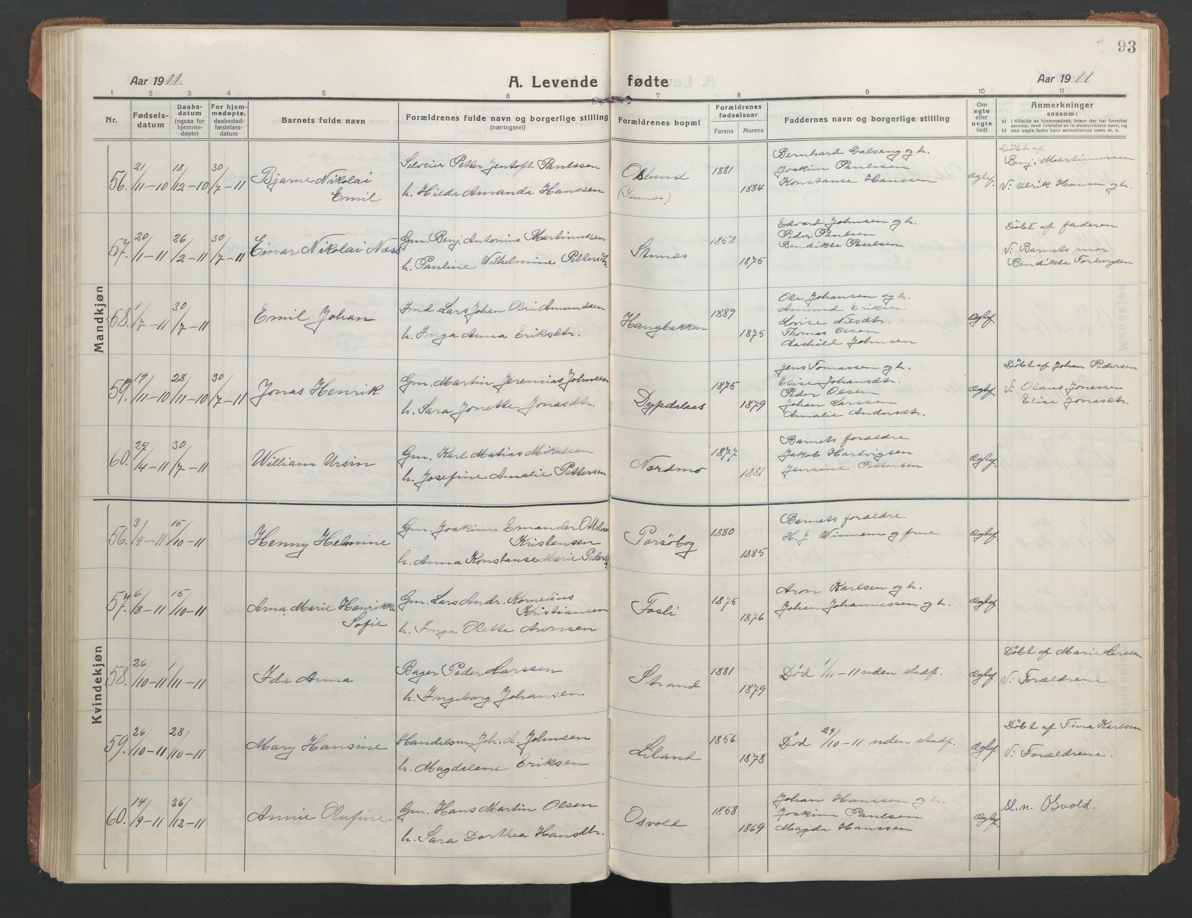 Ministerialprotokoller, klokkerbøker og fødselsregistre - Nordland, AV/SAT-A-1459/863/L0900: Parish register (official) no. 863A12, 1906-1915, p. 93