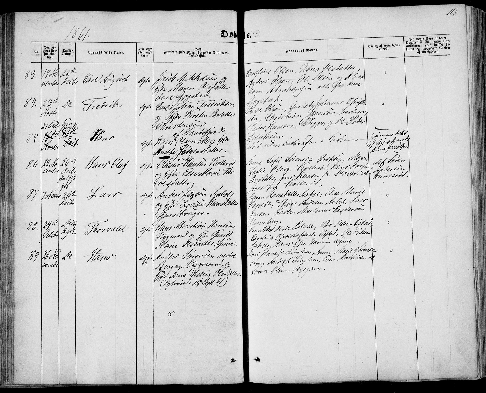 Sandar kirkebøker, SAKO/A-243/F/Fa/L0007: Parish register (official) no. 7, 1855-1861, p. 163