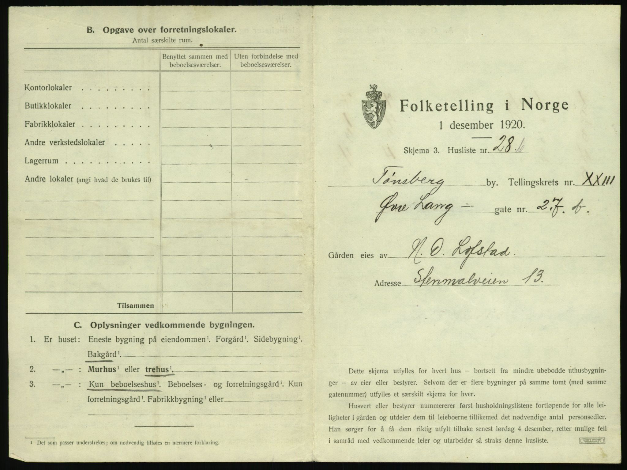 SAKO, 1920 census for Tønsberg, 1920, p. 2359