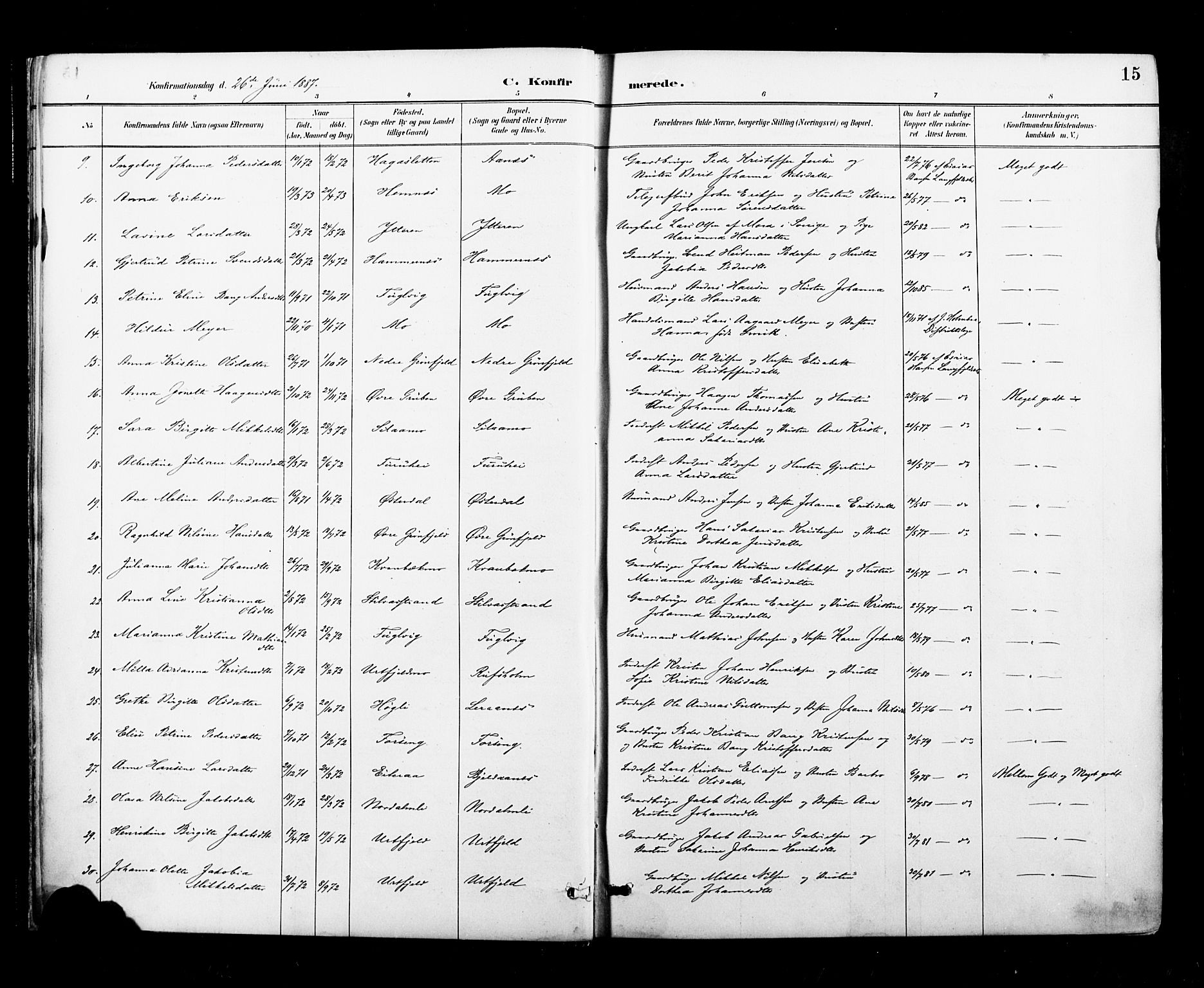 Ministerialprotokoller, klokkerbøker og fødselsregistre - Nordland, AV/SAT-A-1459/827/L0401: Parish register (official) no. 827A13, 1887-1905, p. 15