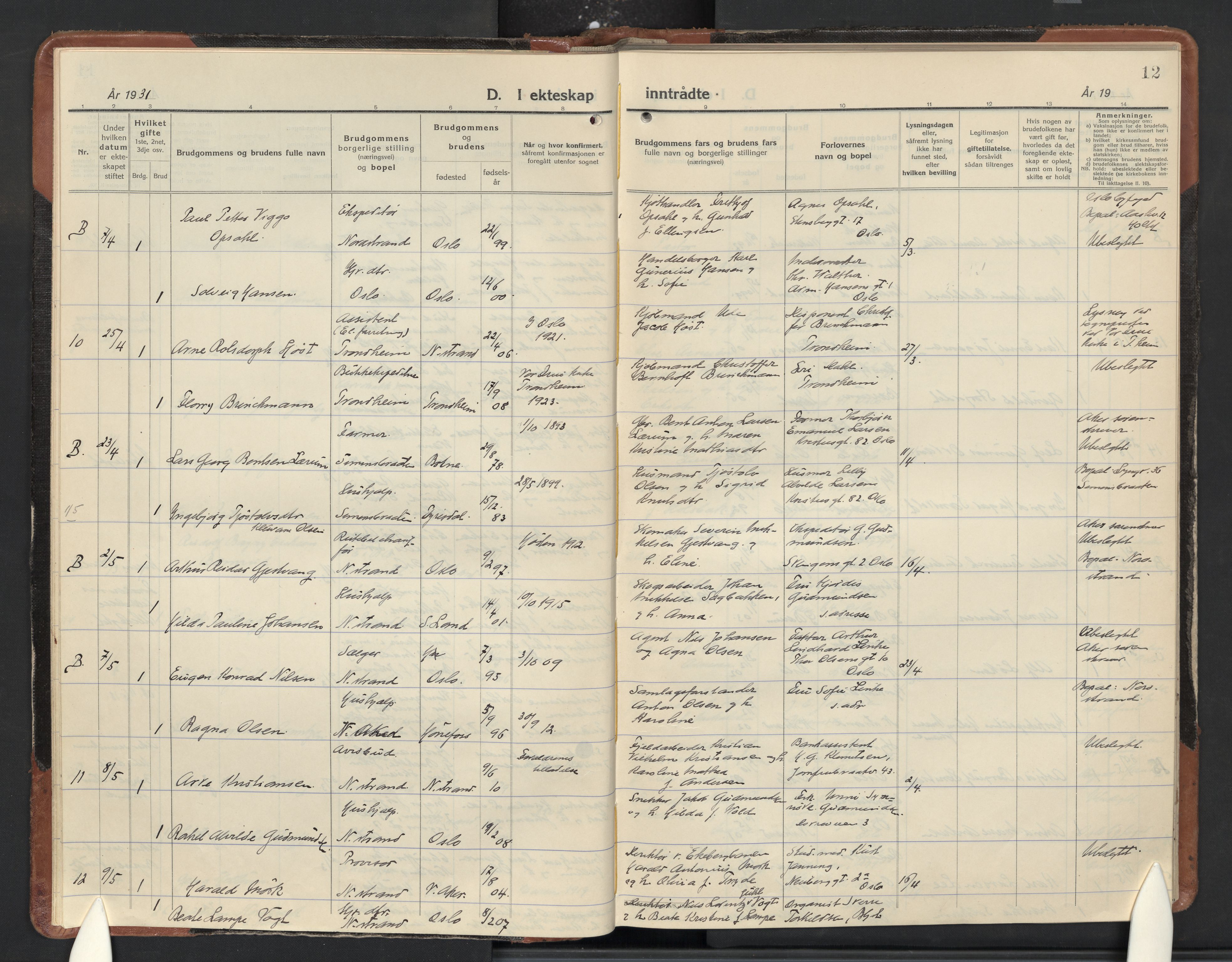 Nordstrand prestekontor Kirkebøker, AV/SAO-A-10362a/F/Fa/L0007: Parish register (official) no. 7, 1930-1947, p. 12