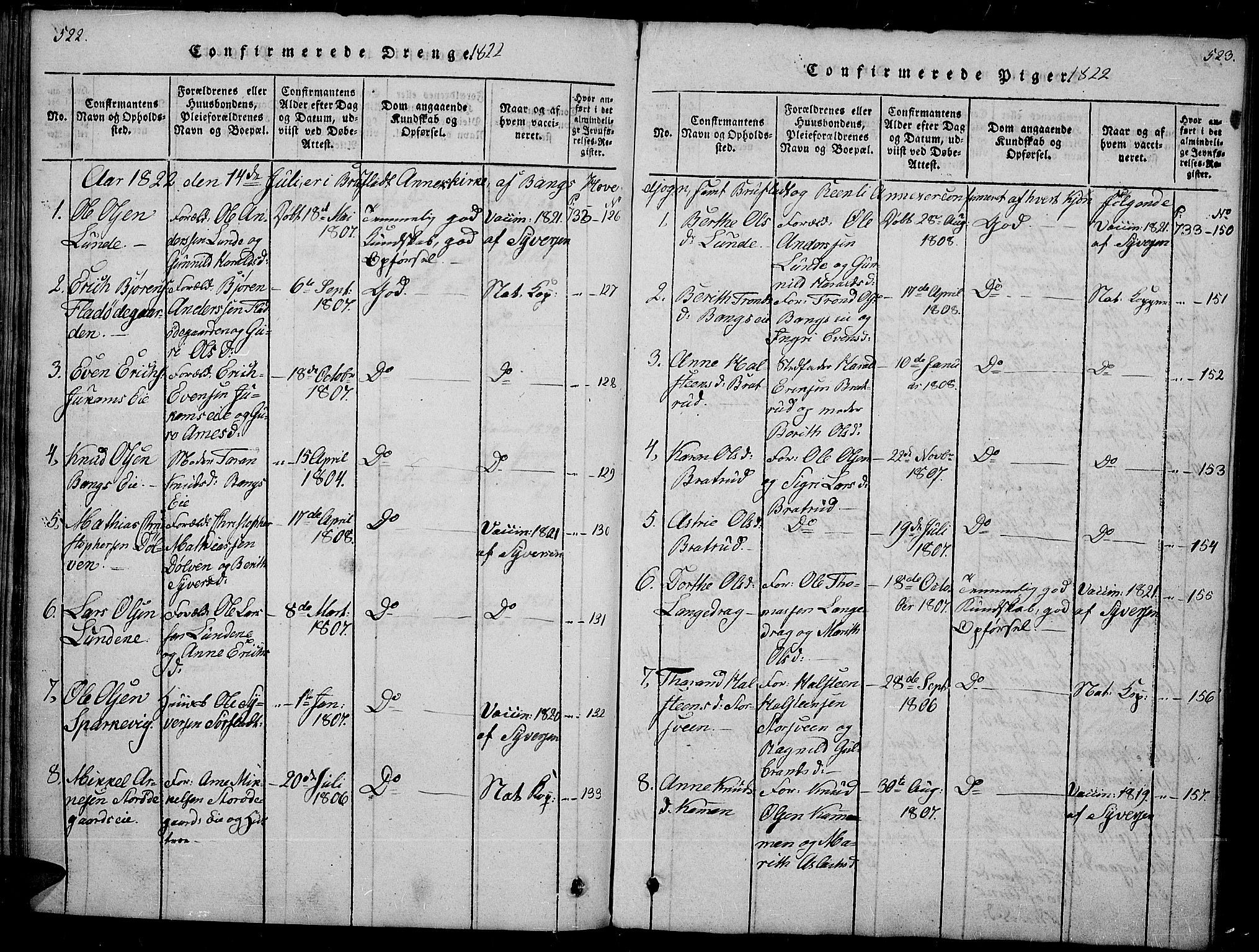 Sør-Aurdal prestekontor, SAH/PREST-128/H/Ha/Haa/L0002: Parish register (official) no. 2, 1815-1840, p. 522-523
