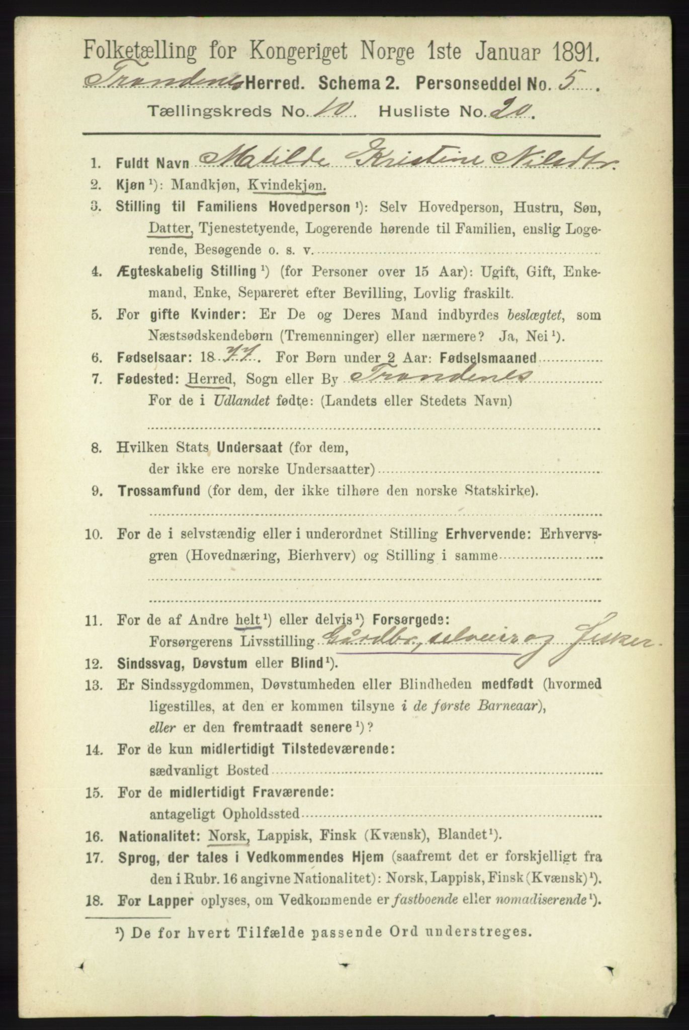 RA, 1891 census for 1914 Trondenes, 1891, p. 7633