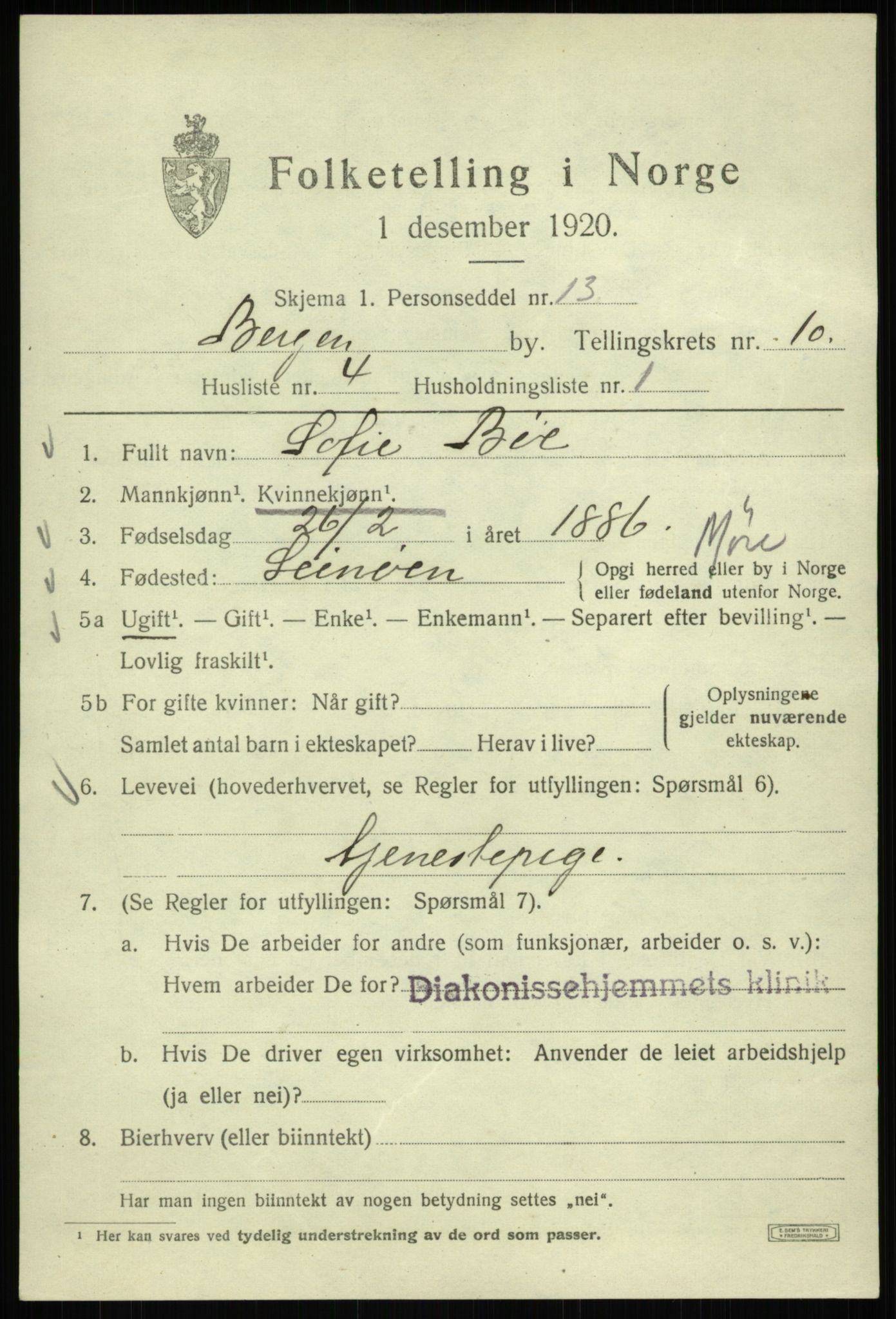 SAB, 1920 census for Bergen, 1920, p. 71391