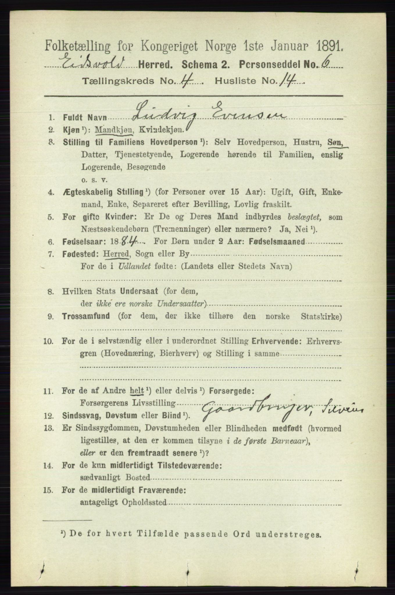 RA, 1891 census for 0237 Eidsvoll, 1891, p. 2206