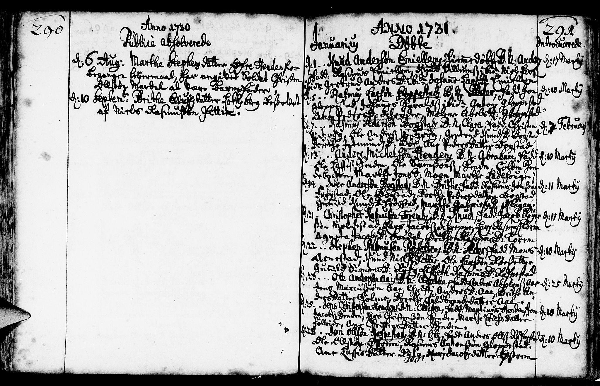 Gloppen sokneprestembete, AV/SAB-A-80101/H/Haa/Haaa/L0002: Parish register (official) no. A 2, 1712-1735, p. 290-291