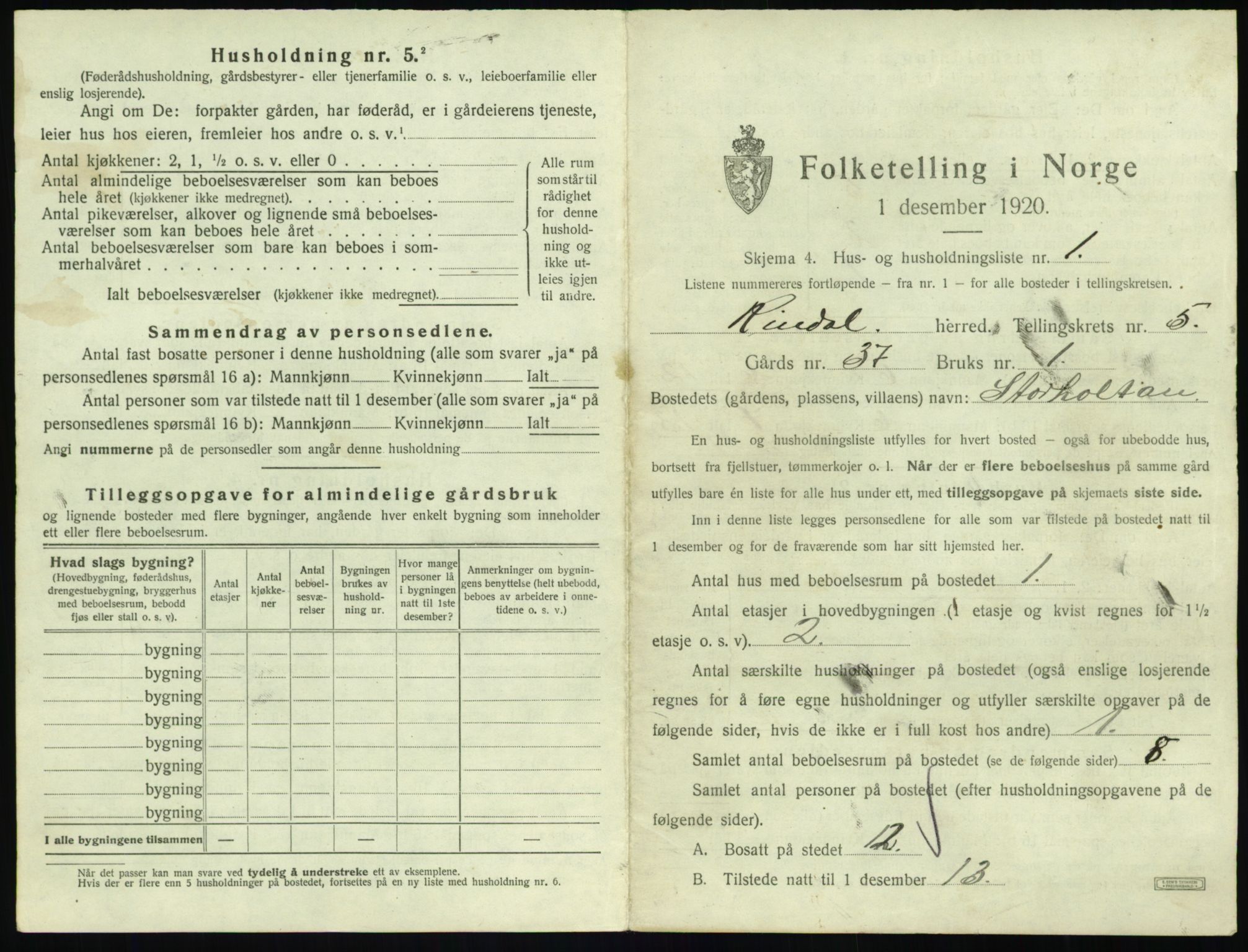 SAT, 1920 census for Rindal, 1920, p. 334