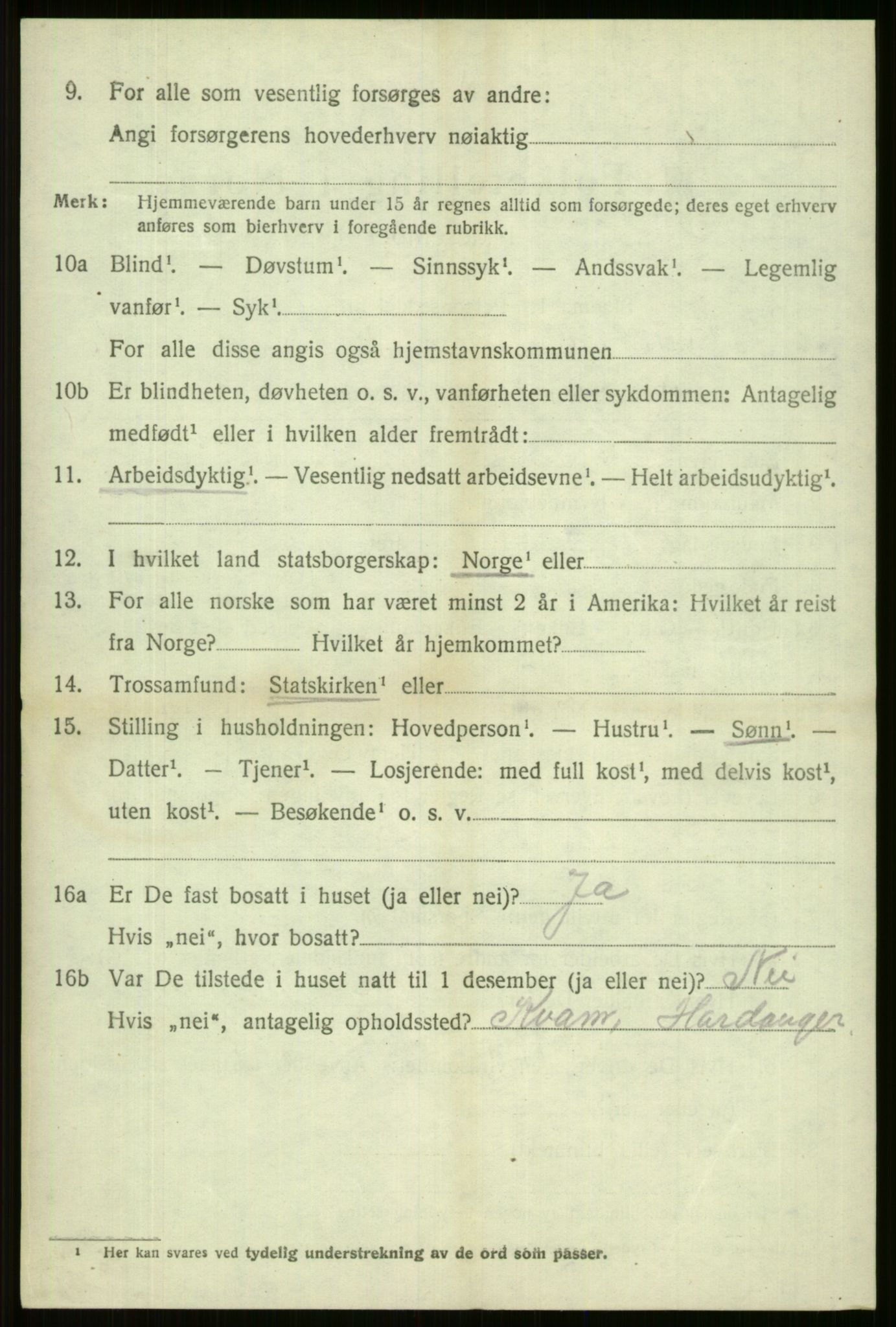 SAB, 1920 census for Vossestrand, 1920, p. 2819