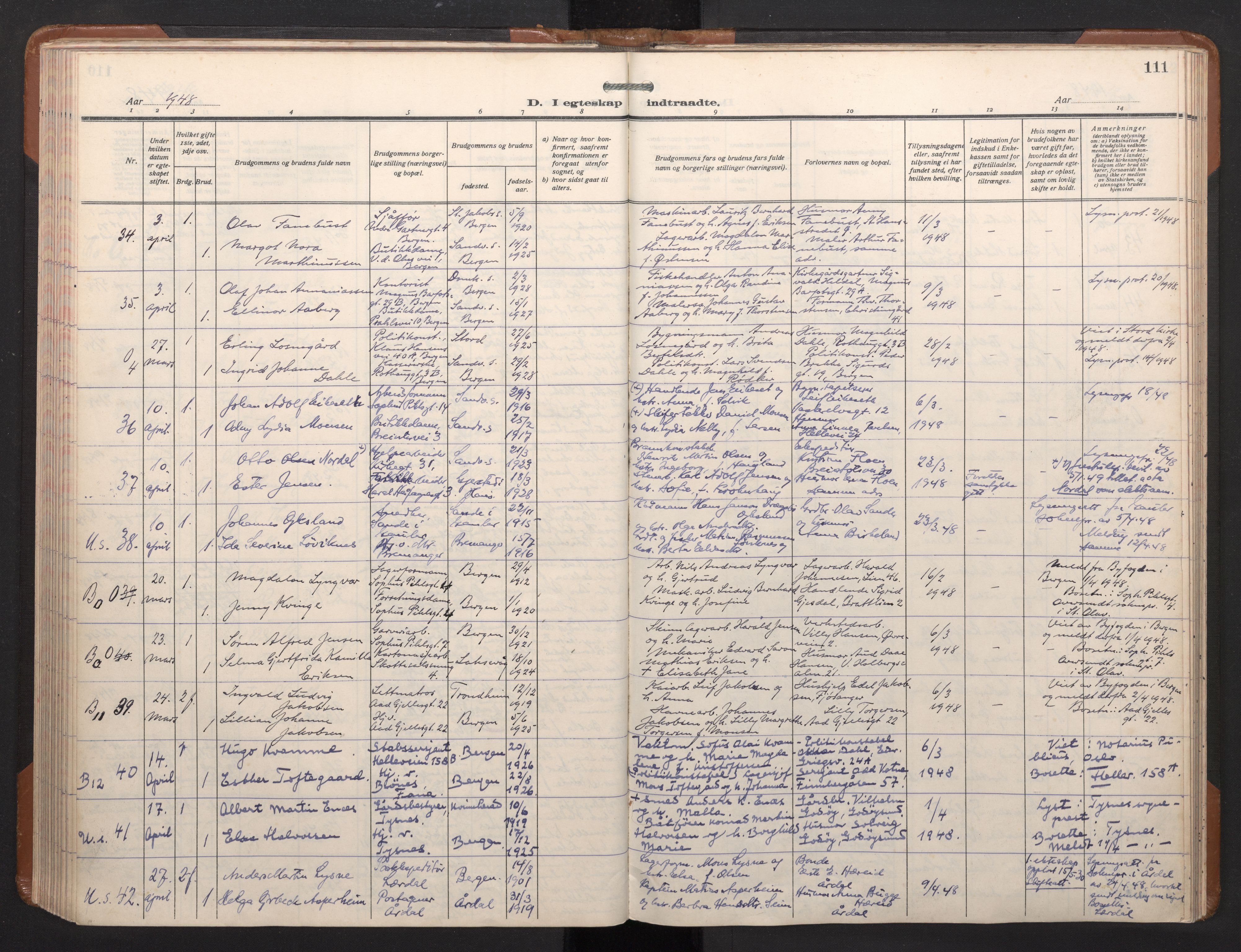 Sandviken Sokneprestembete, SAB/A-77601/H/Ha/L0017: Parish register (official) no. D 4, 1940-1954, p. 111