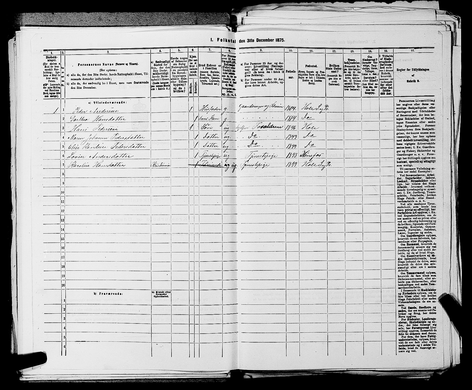 SAKO, 1875 census for 0612P Hole, 1875, p. 153