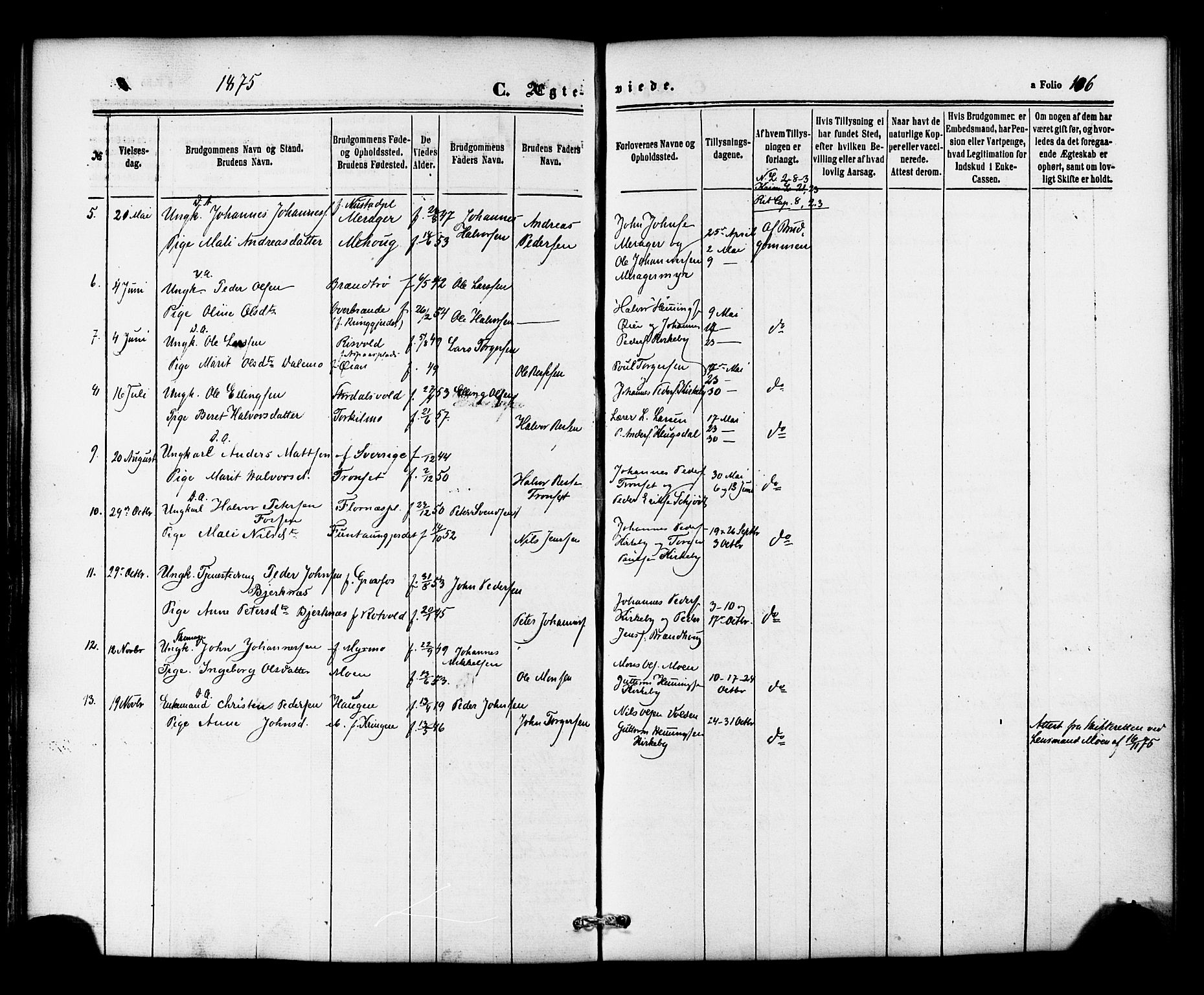 Ministerialprotokoller, klokkerbøker og fødselsregistre - Nord-Trøndelag, SAT/A-1458/706/L0041: Parish register (official) no. 706A02, 1862-1877, p. 106