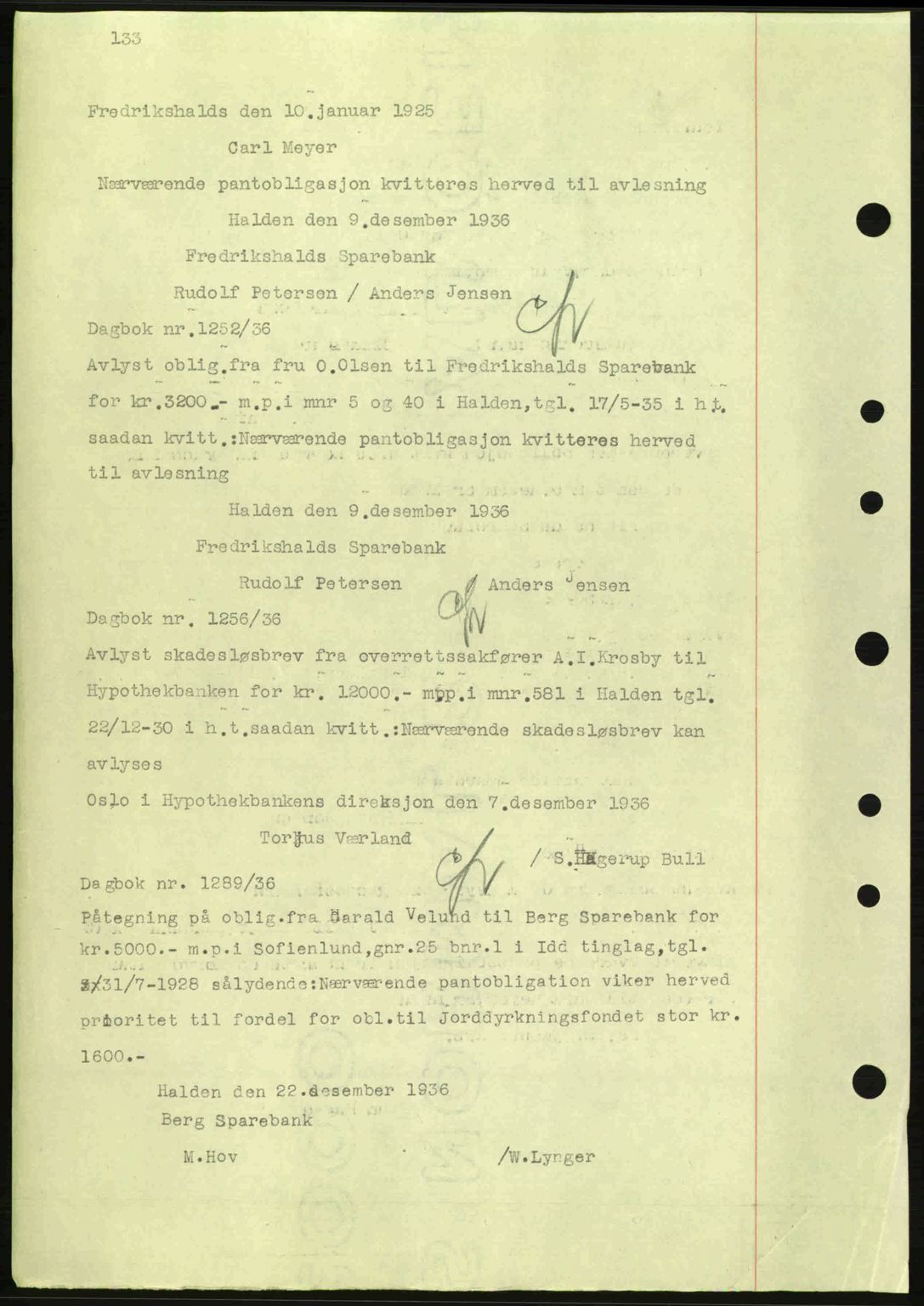 Idd og Marker sorenskriveri, AV/SAO-A-10283/G/Gb/Gbc/L0001: Mortgage book no. B1-3, 1936-1939, Diary no: : 1252/1936