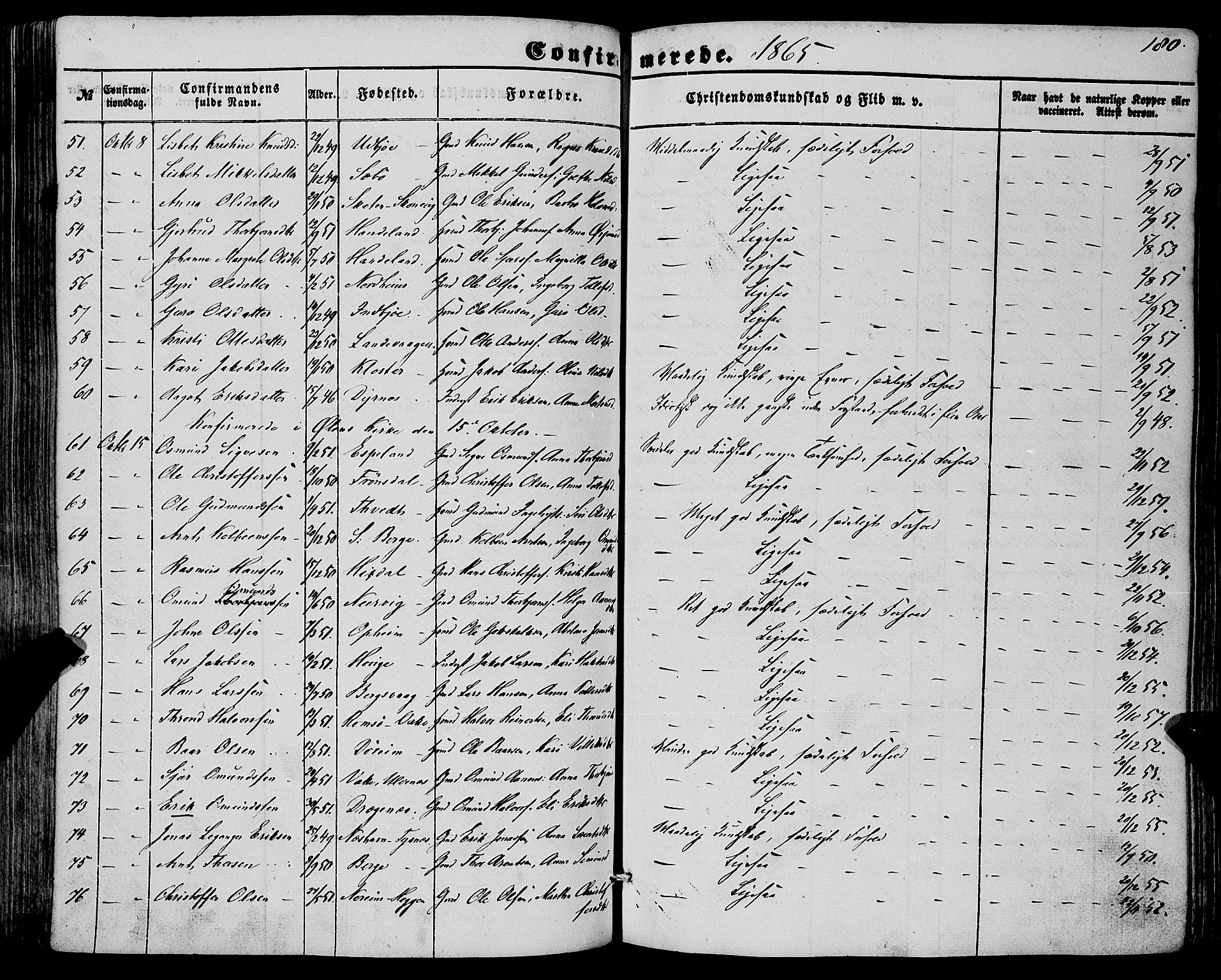 Fjelberg sokneprestembete, SAB/A-75201/H/Haa: Parish register (official) no. A 7, 1851-1867, p. 180