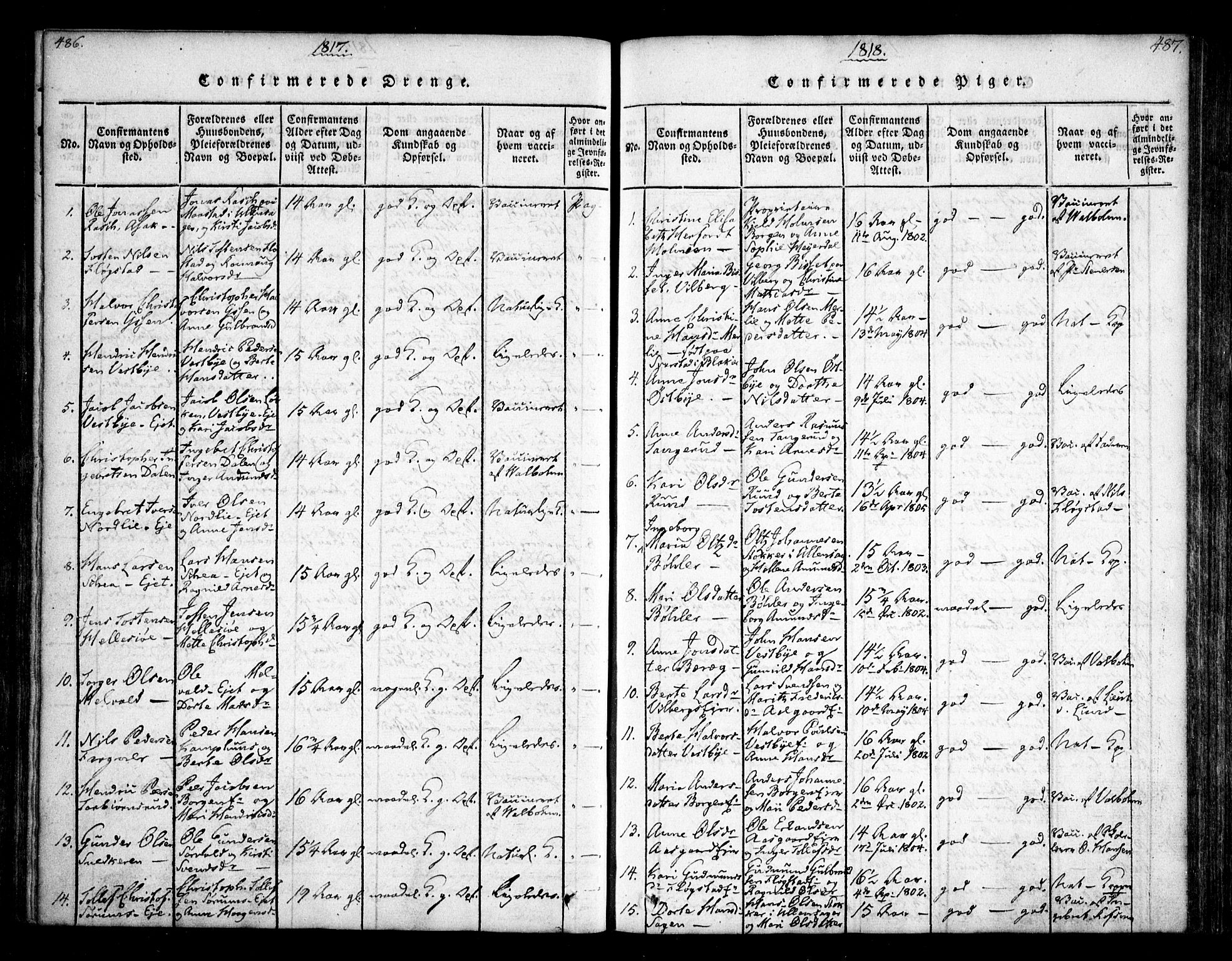 Sørum prestekontor Kirkebøker, SAO/A-10303/F/Fa/L0003: Parish register (official) no. I 3, 1814-1829, p. 486-487