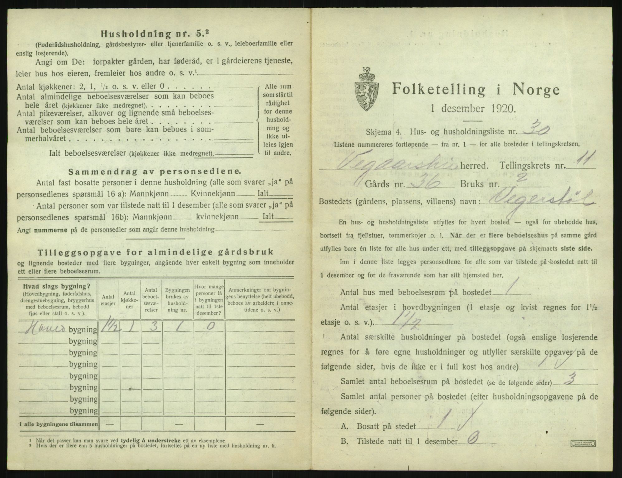 SAK, 1920 census for Vegårshei, 1920, p. 588