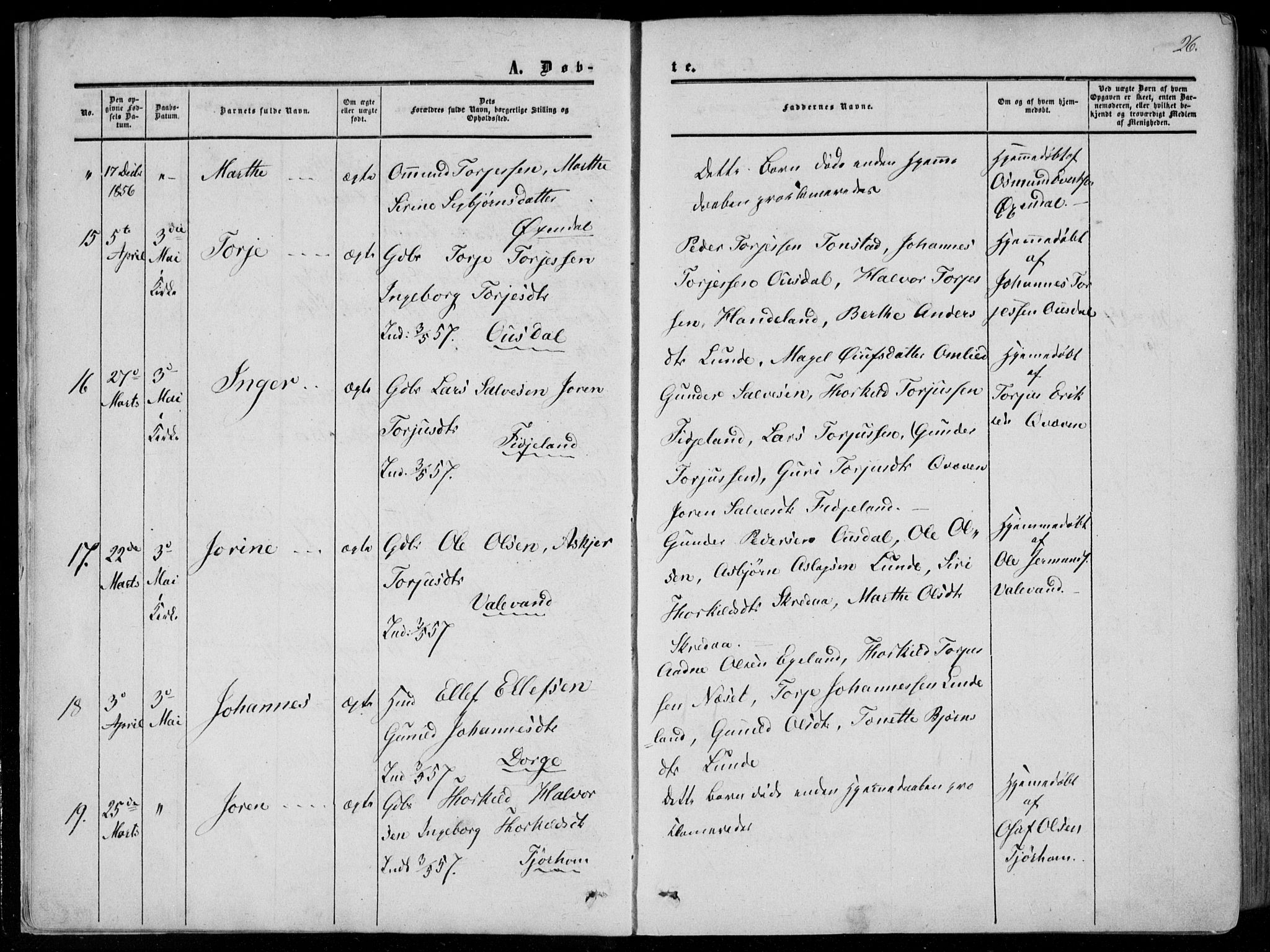 Sirdal sokneprestkontor, AV/SAK-1111-0036/F/Fa/Fab/L0002: Parish register (official) no. A 2, 1855-1874, p. 26