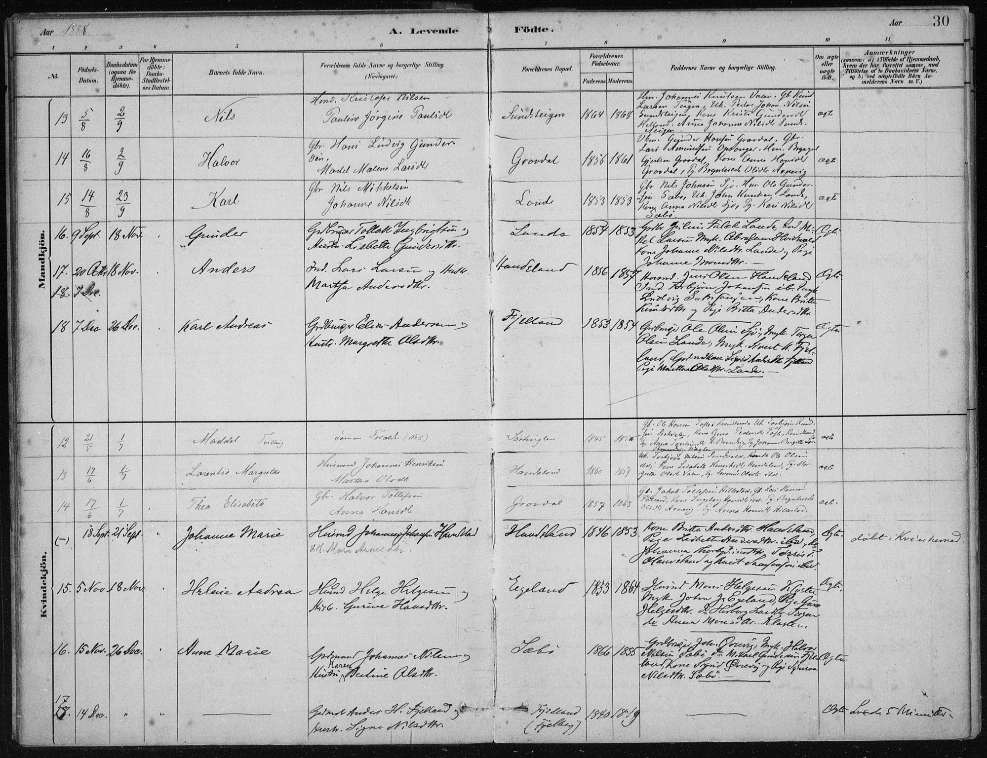 Fjelberg sokneprestembete, SAB/A-75201/H/Haa: Parish register (official) no. C  1, 1879-1918, p. 30