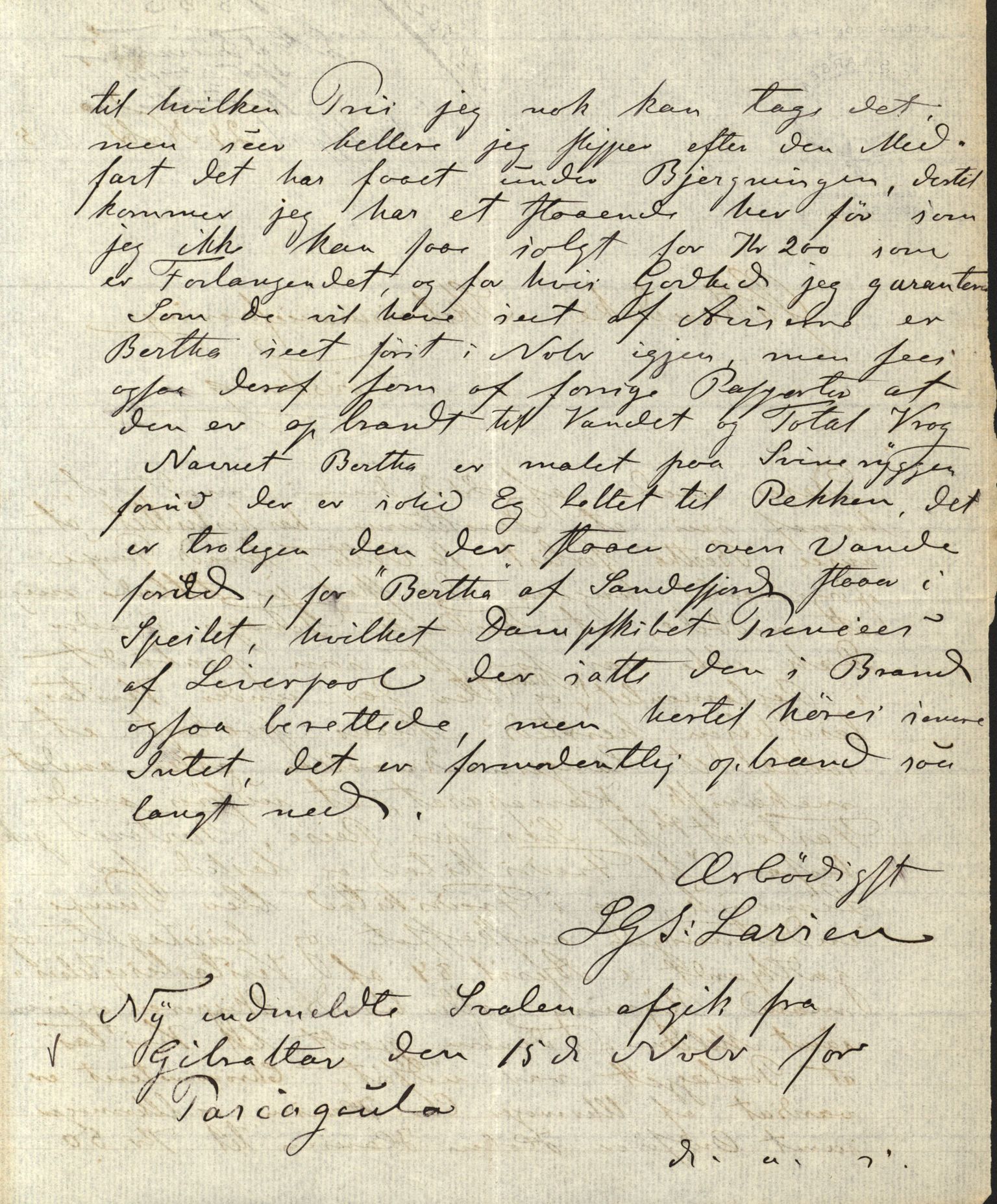 Pa 63 - Østlandske skibsassuranceforening, VEMU/A-1079/G/Ga/L0018/0011: Havaridokumenter / Bertha, Bonita, Immanuel, Th. Thoresen, India, 1885, p. 5