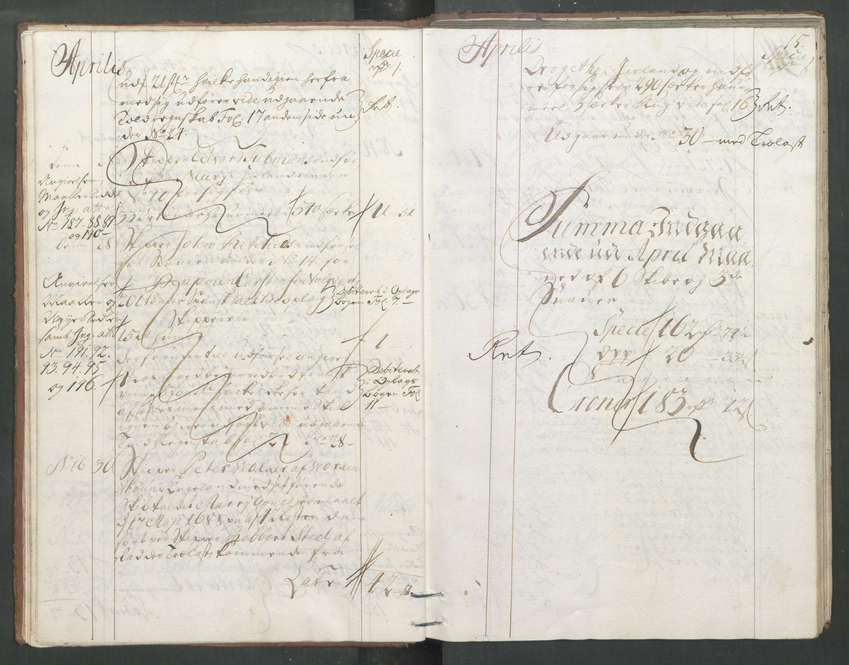 Generaltollkammeret, tollregnskaper, RA/EA-5490/R33/L0013/0001: Tollregnskaper Trondheim A / Inngående tollbok, 1731, p. 14b-15a