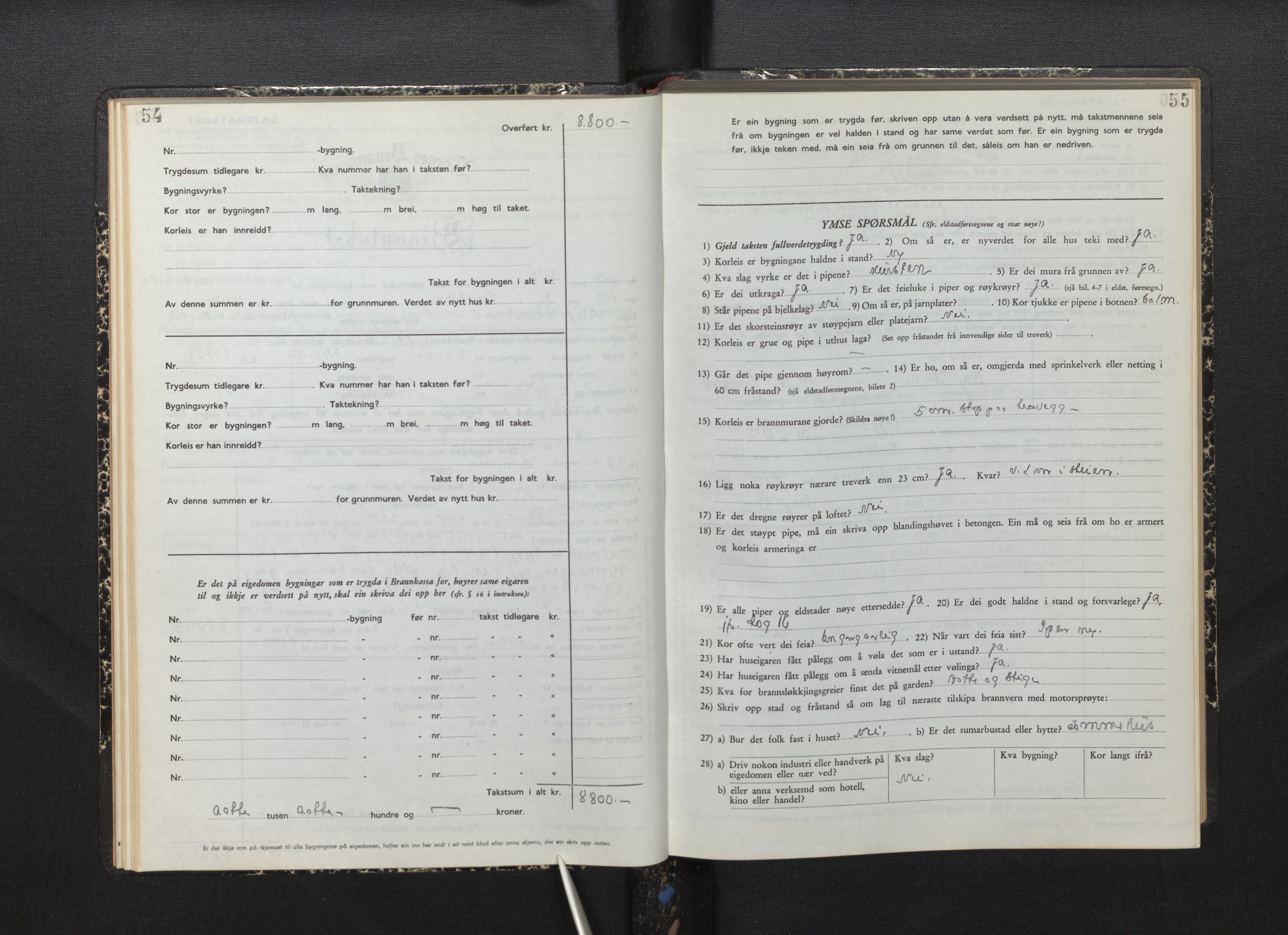 Lensmannen i Lindås, AV/SAB-A-33501/0012/L0002: Branntakstprotokoll skjematakst, 1949-1955, p. 54-55