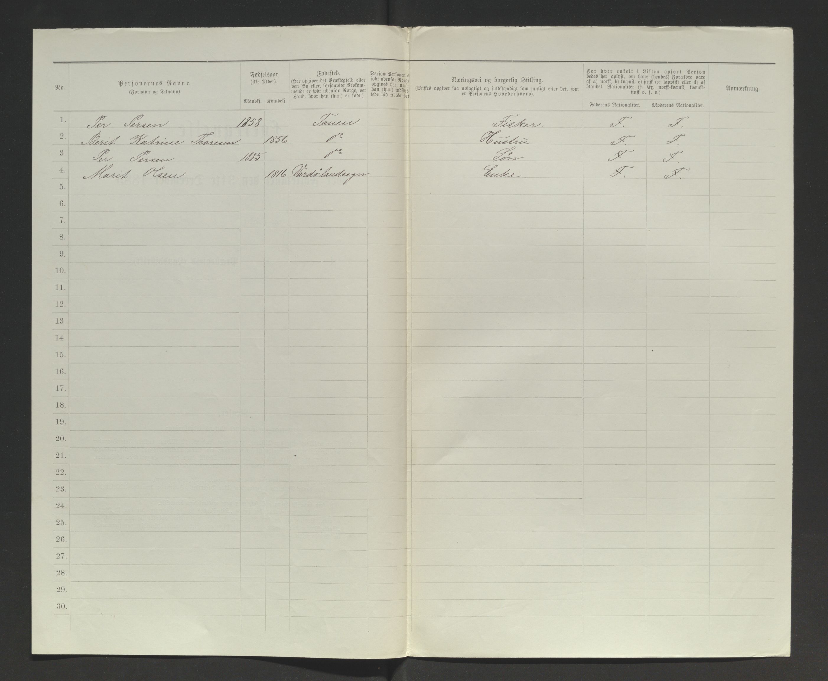 SATØ, 1885 census for 2025 Tana, 1885, p. 199b