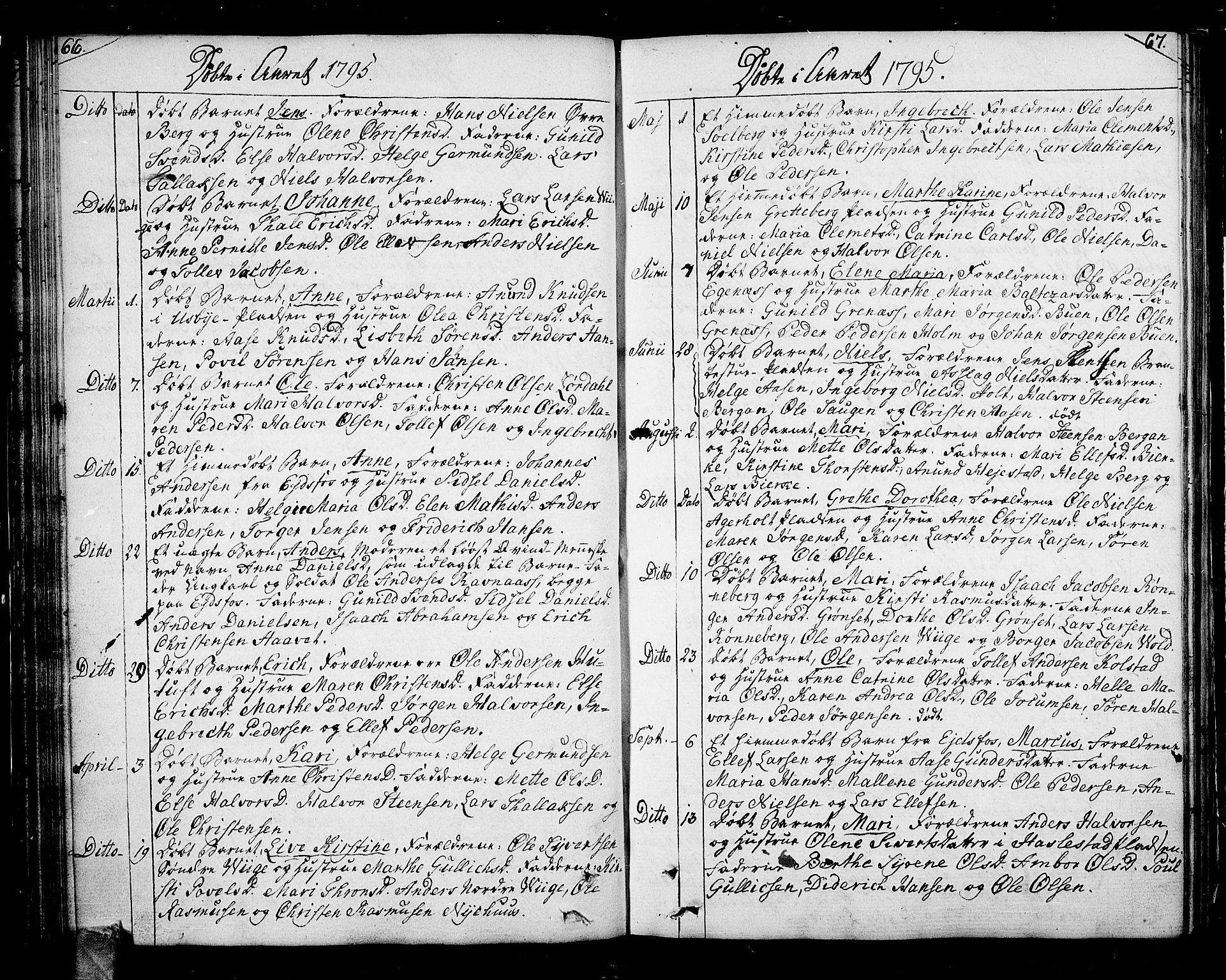 Hof kirkebøker, SAKO/A-64/F/Fa/L0003: Parish register (official) no. I 3, 1782-1814, p. 66-67