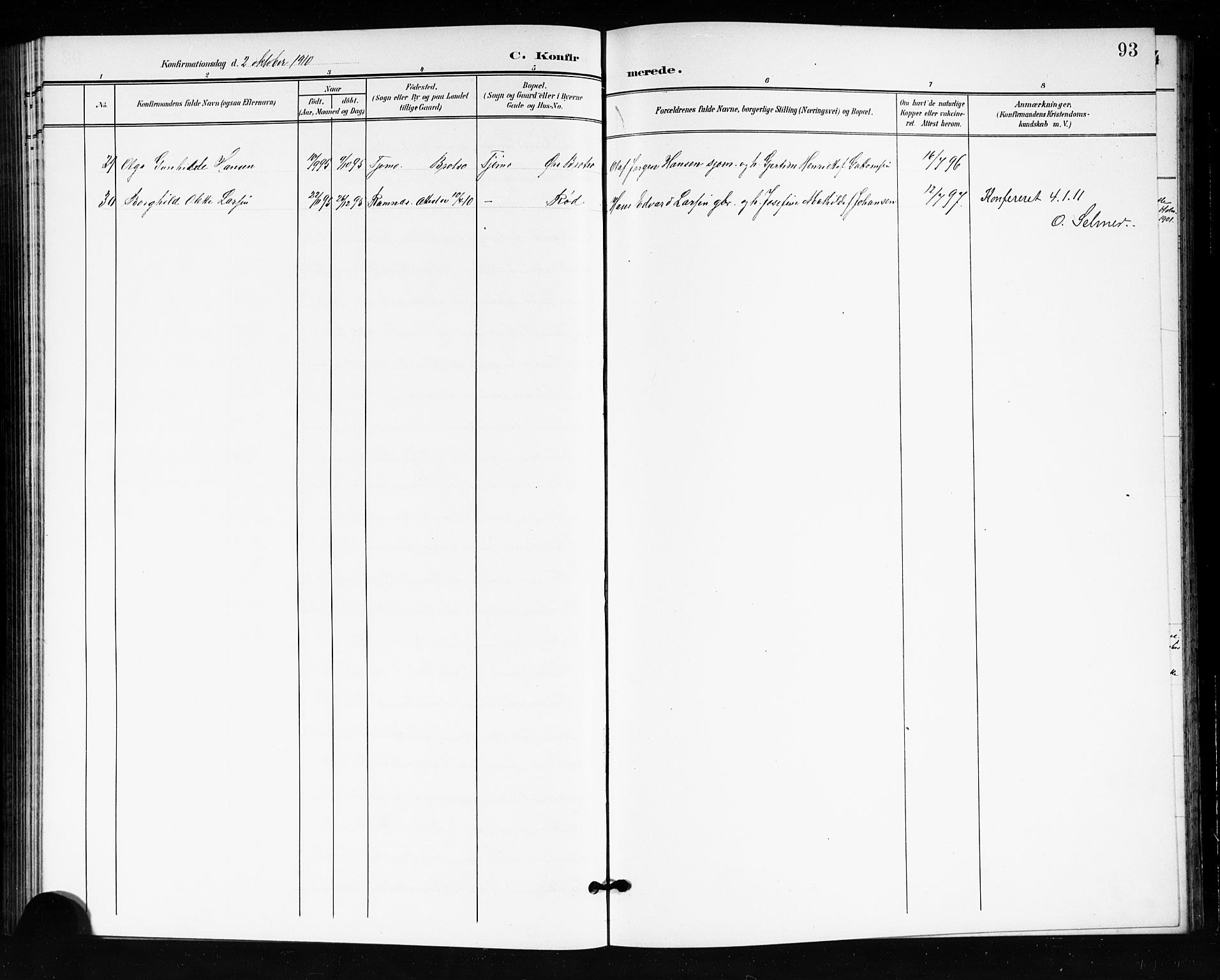 Tjøme kirkebøker, AV/SAKO-A-328/G/Ga/L0001: Parish register (copy) no. I 1, 1901-1910, p. 93