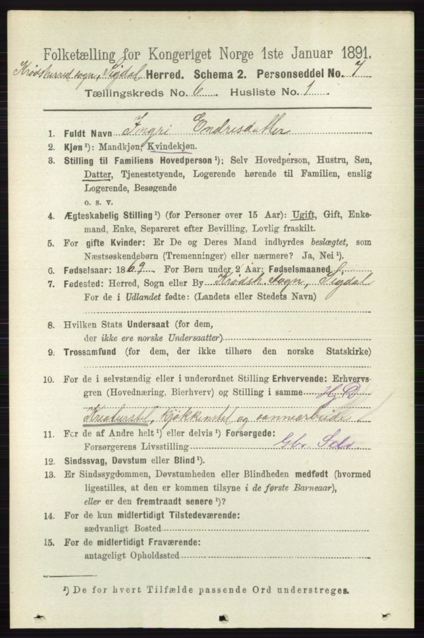 RA, 1891 census for 0621 Sigdal, 1891, p. 6639