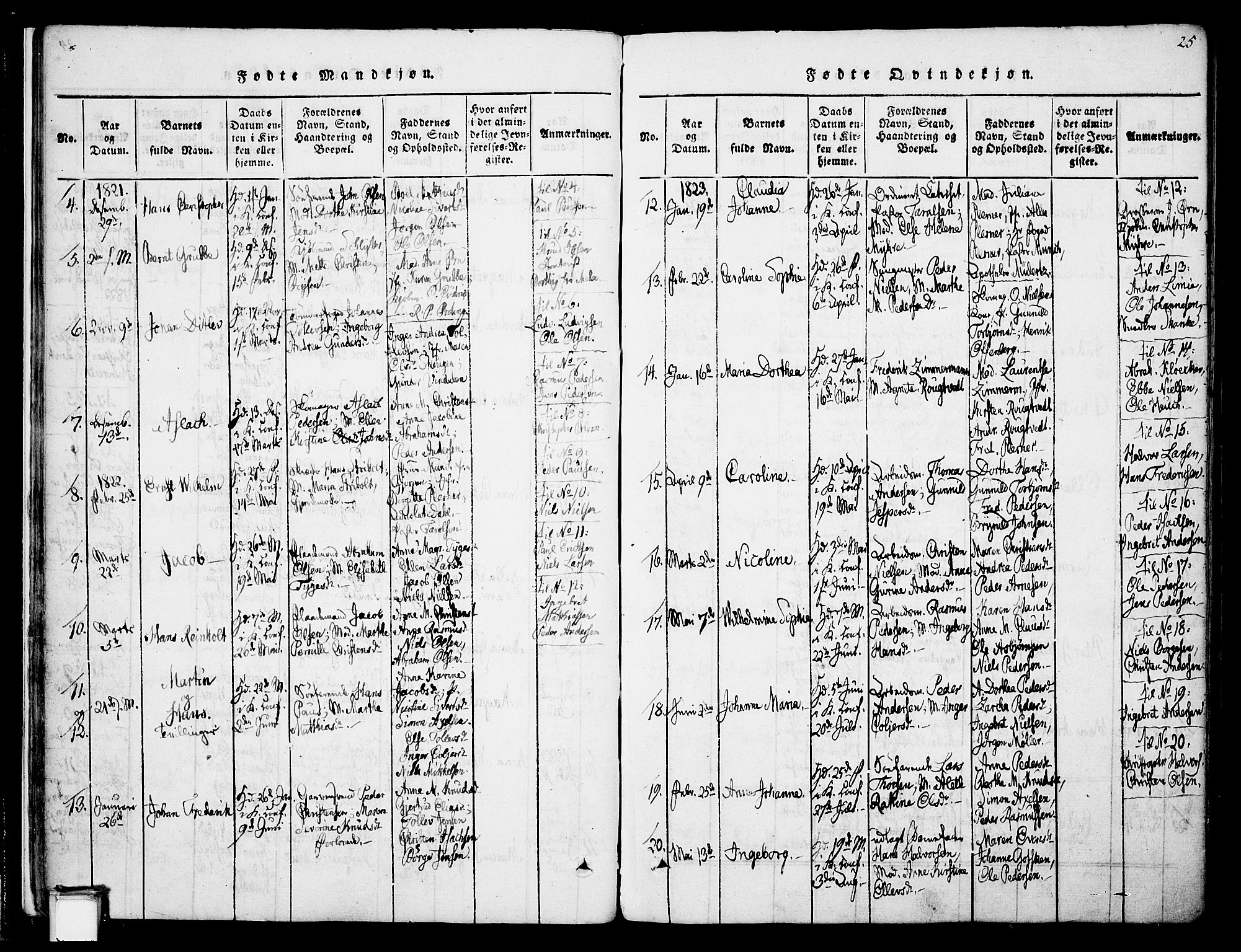 Skien kirkebøker, SAKO/A-302/F/Fa/L0005: Parish register (official) no. 5, 1814-1843, p. 25