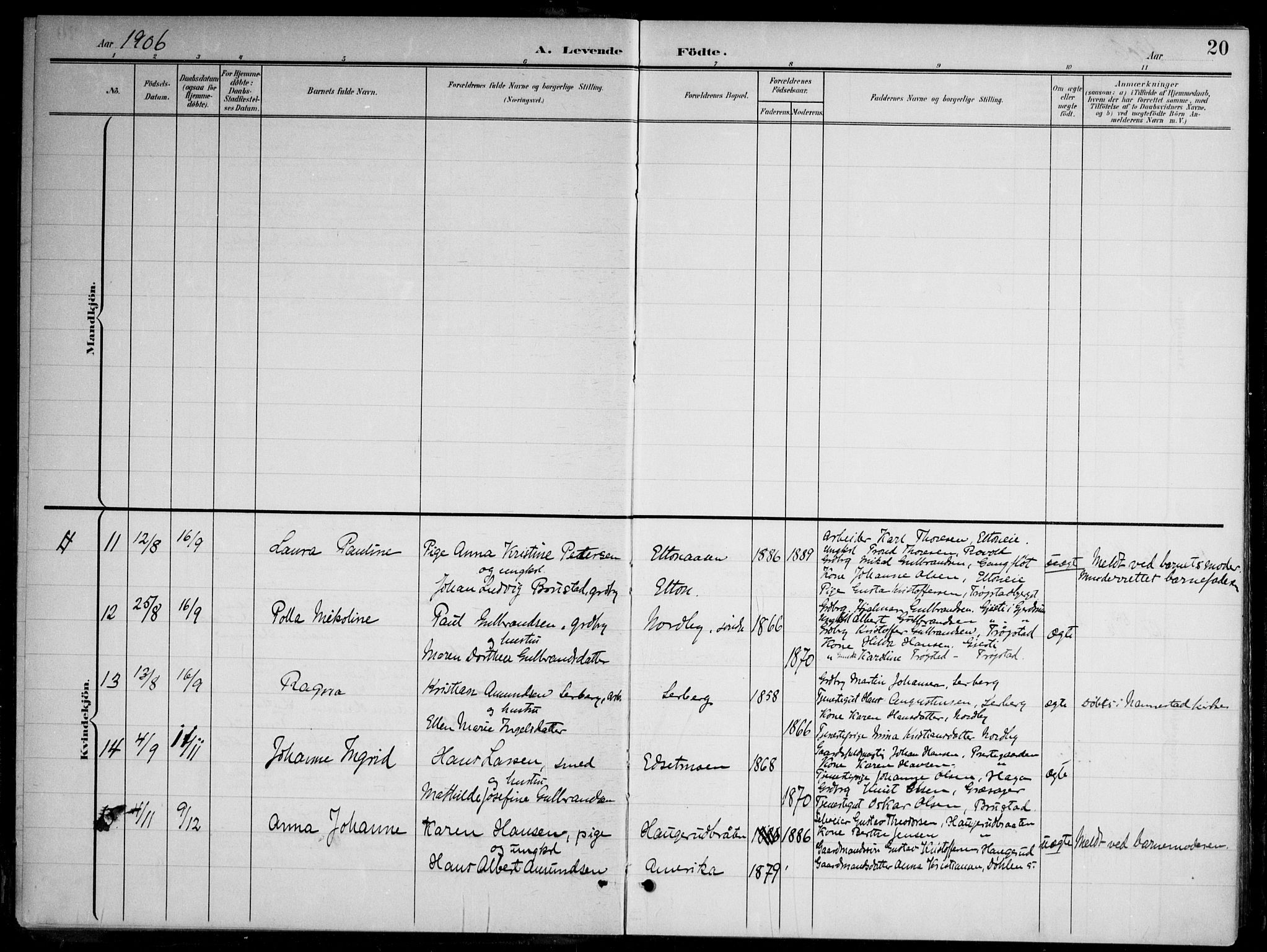 Nannestad prestekontor Kirkebøker, AV/SAO-A-10414a/G/Gb/L0001: Parish register (copy) no. II 1, 1901-1917, p. 20