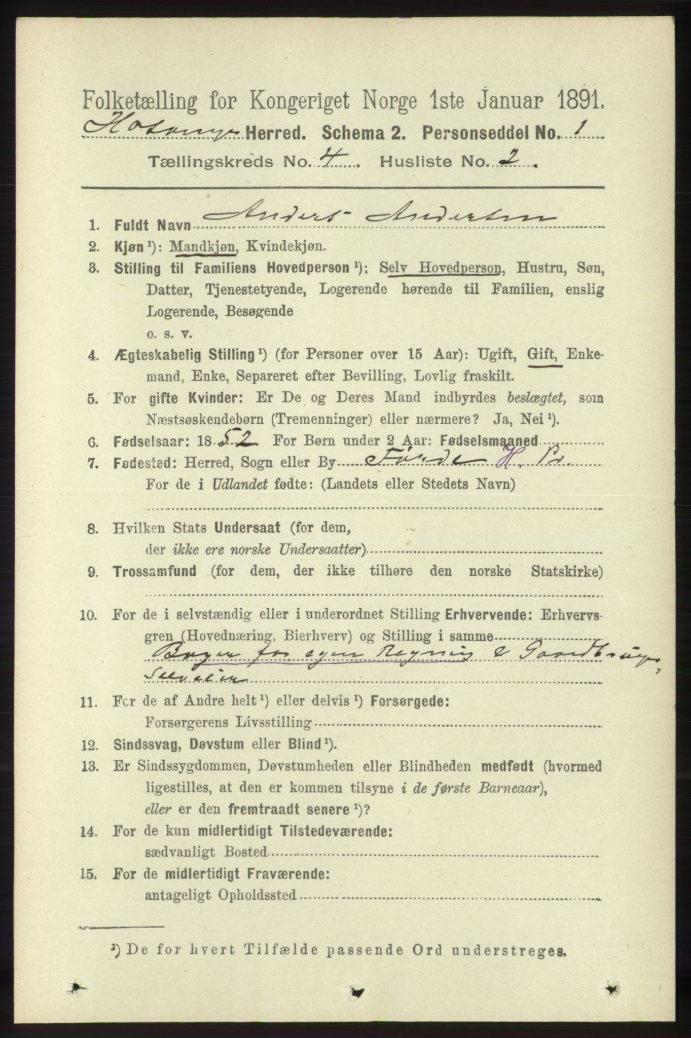 RA, 1891 census for 1253 Hosanger, 1891, p. 1445