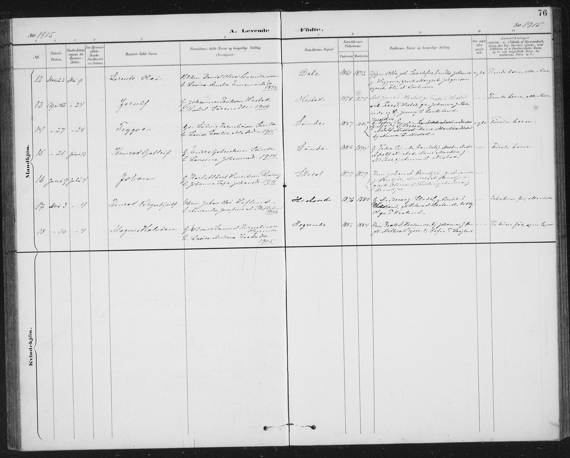 Fjaler sokneprestembete, AV/SAB-A-79801/H/Hab/Habc/L0003: Parish register (copy) no. C 3, 1894-1917, p. 76