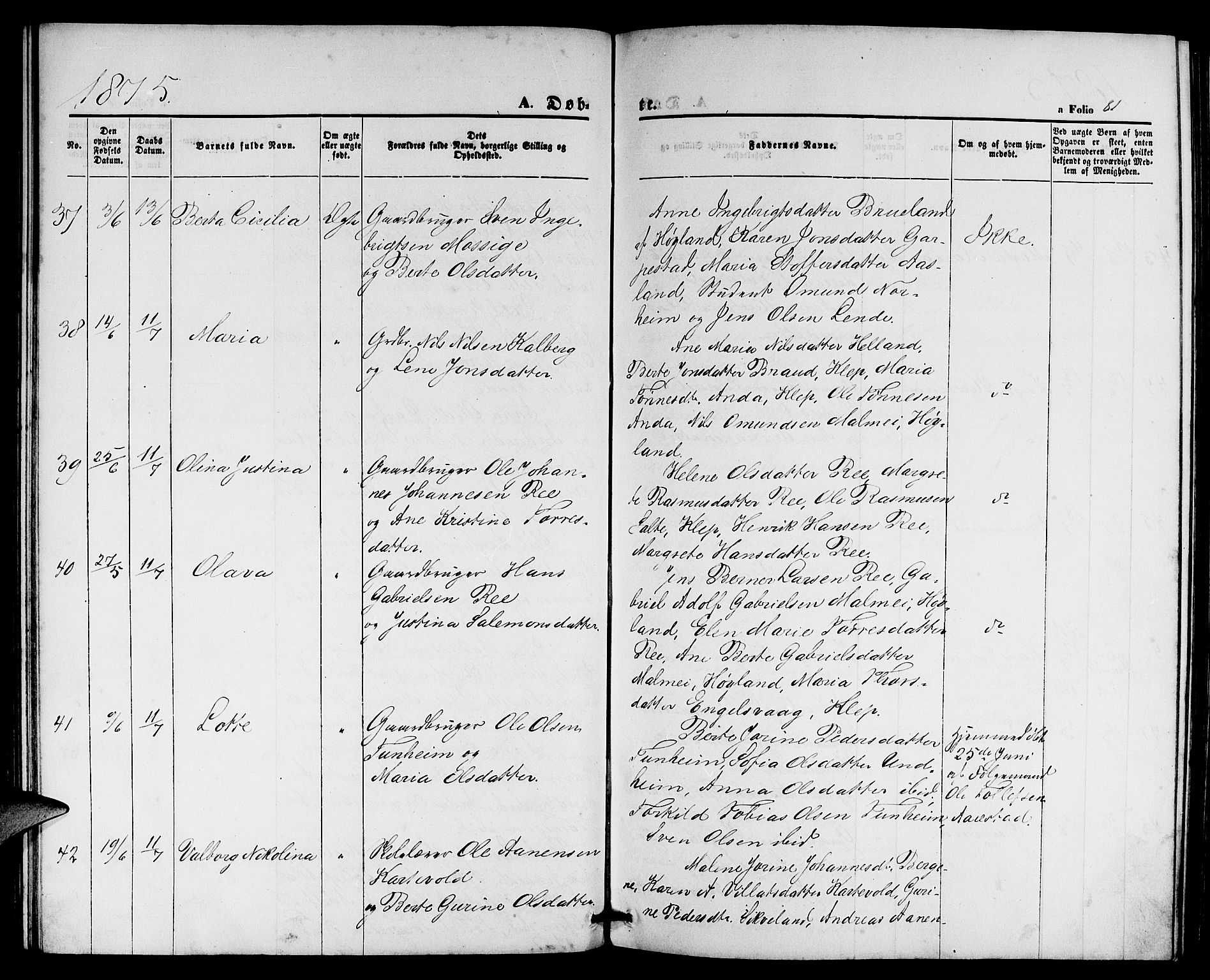 Lye sokneprestkontor, AV/SAST-A-101794/001/30BB/L0004: Parish register (copy) no. B 4, 1868-1878, p. 81