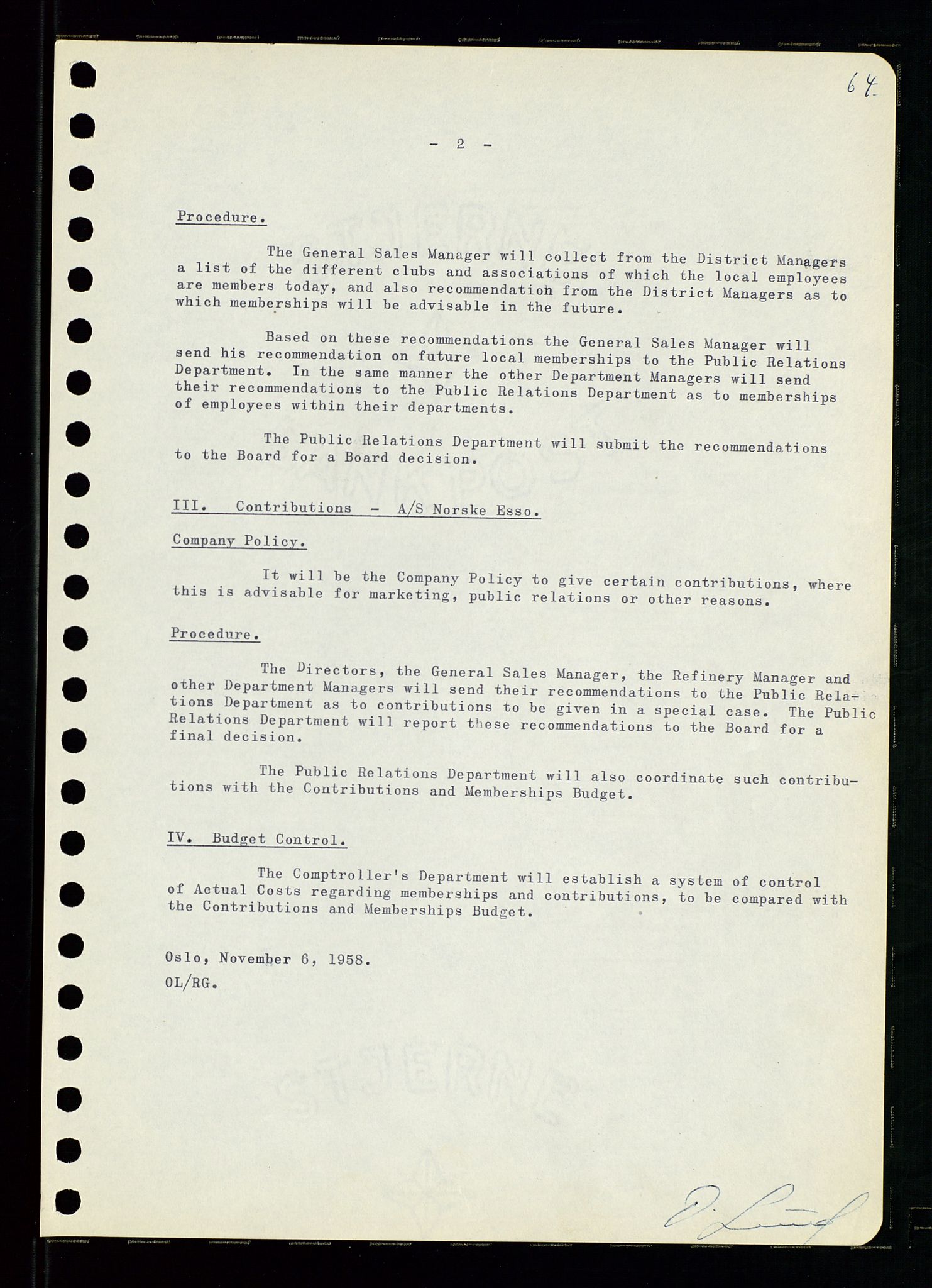 Pa 0982 - Esso Norge A/S, AV/SAST-A-100448/A/Aa/L0001/0001: Den administrerende direksjon Board minutes (styrereferater) / Den administrerende direksjon Board minutes (styrereferater), 1958-1959, p. 64